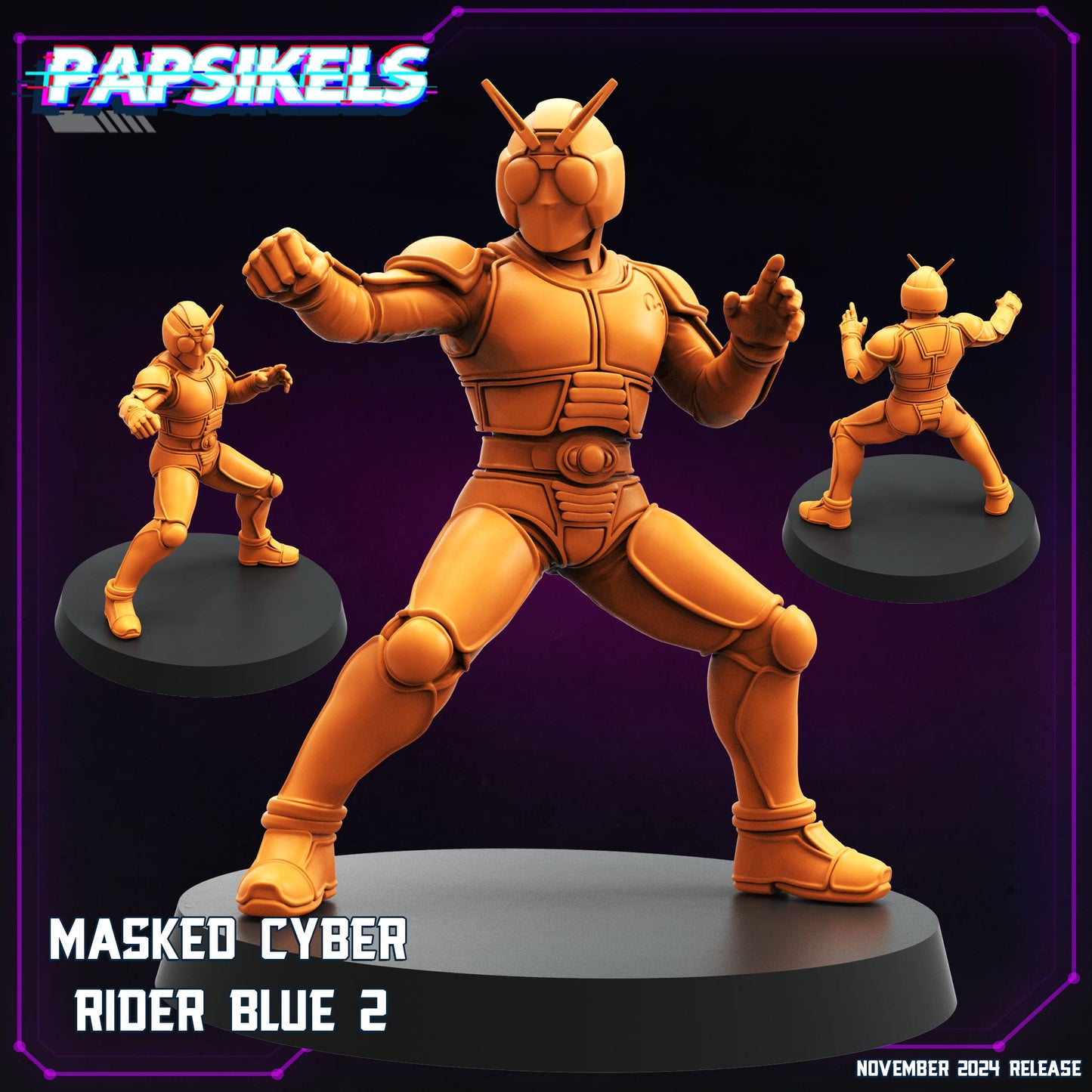 3D Printed Papsikels Masked Cyber Rider Blue Nov 2024 Cyberpunk 28mm 32mm - 3D Printing Boss 