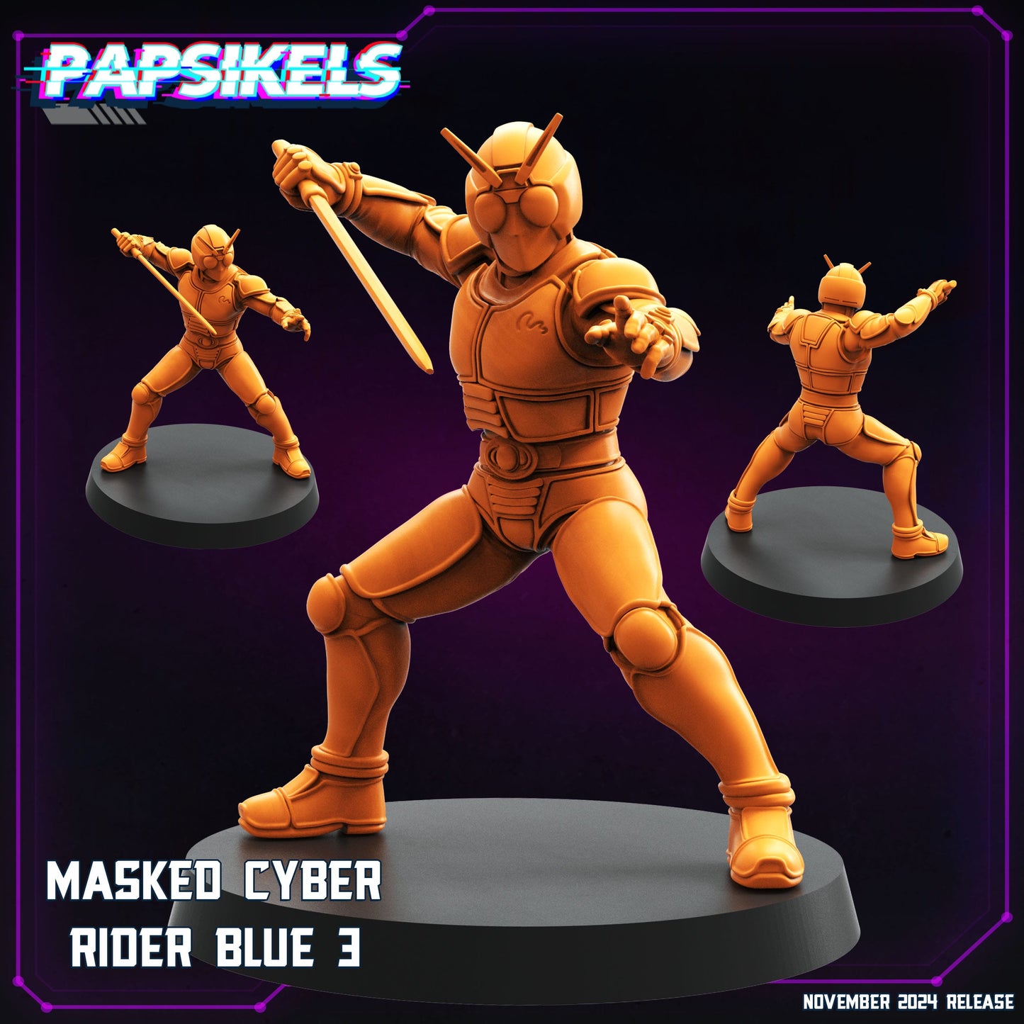 3D Printed Papsikels Masked Cyber Rider Blue Nov 2024 Cyberpunk 28mm 32mm - 3D Printing Boss 