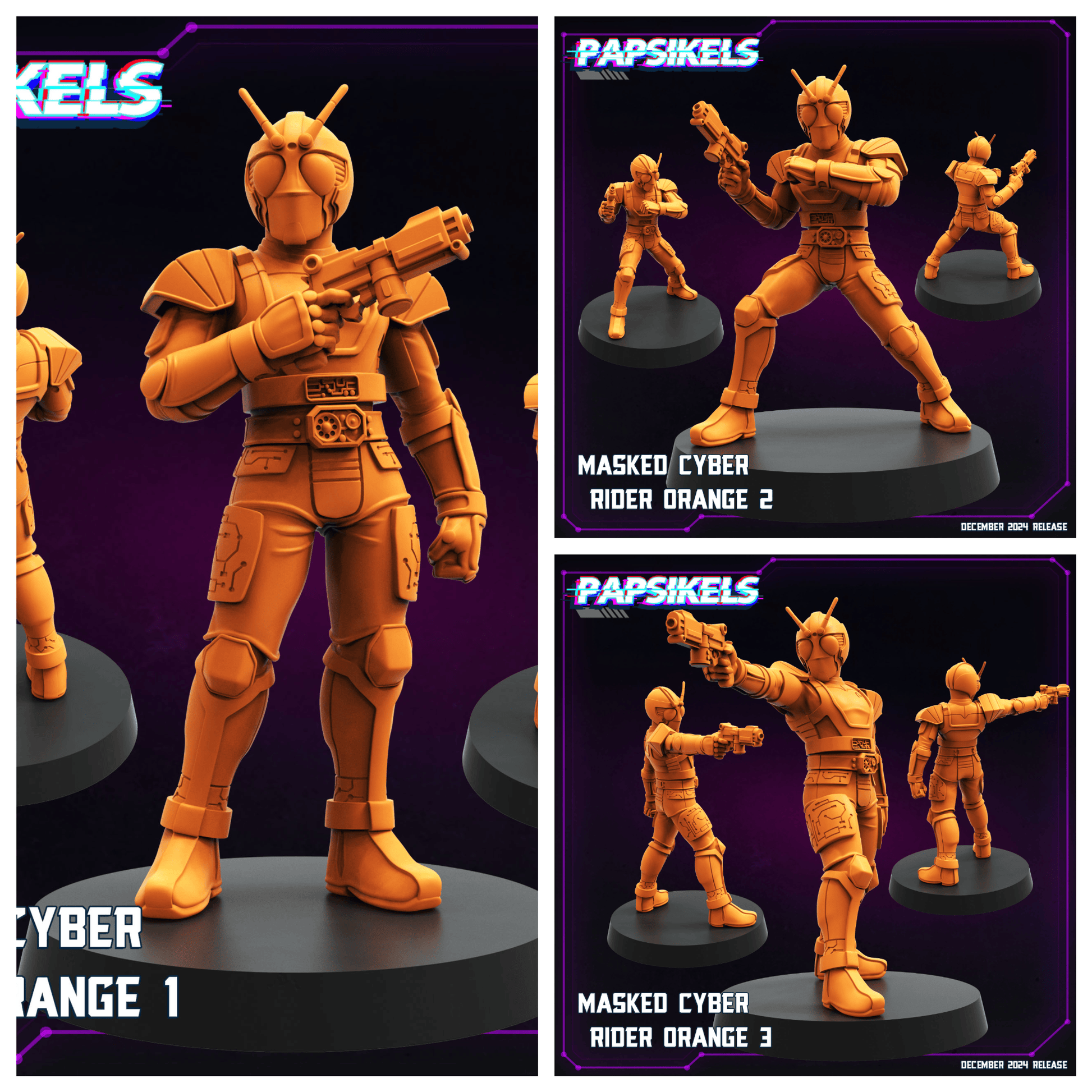 3D Printed Papsikels Masked Cyber Rider Orange Dec. 2024 Cyberpunk 28mm 32mm - 3D Printing Boss 
