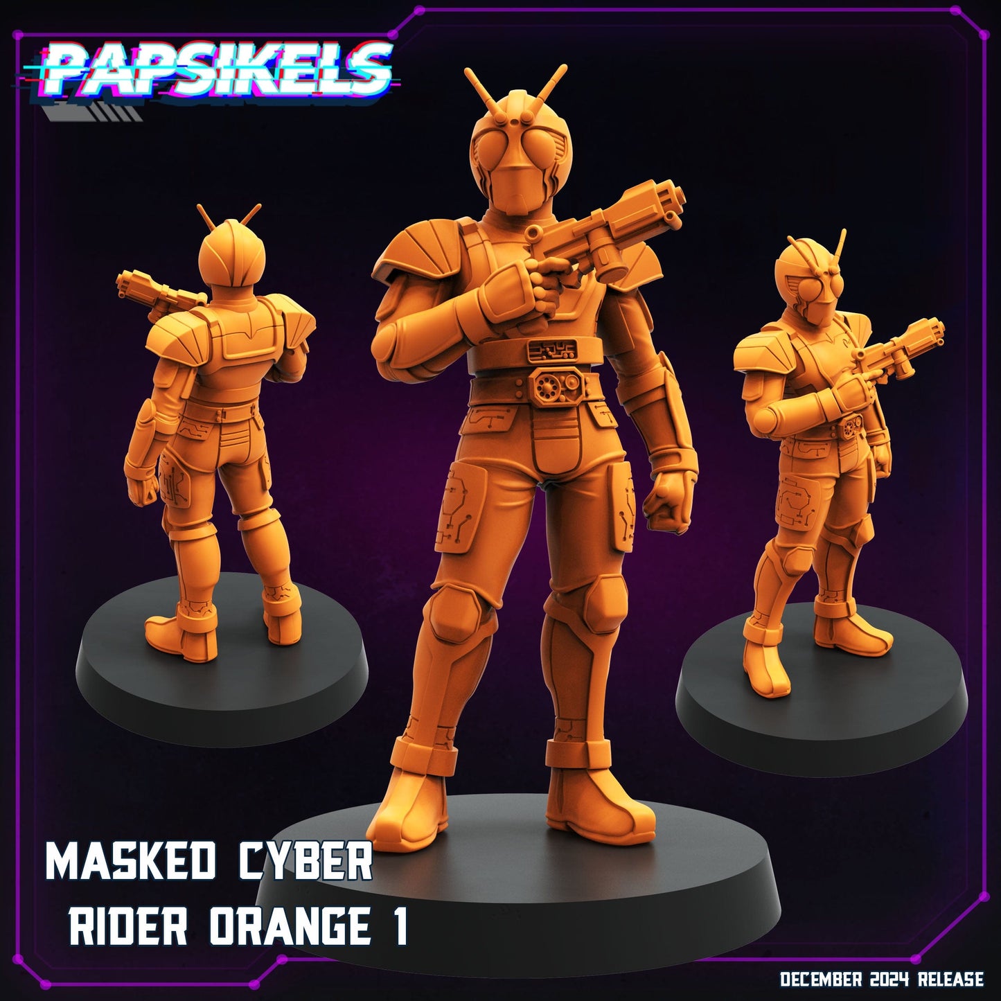 3D Printed Papsikels Masked Cyber Rider Orange Dec. 2024 Cyberpunk 28mm 32mm - 3D Printing Boss 