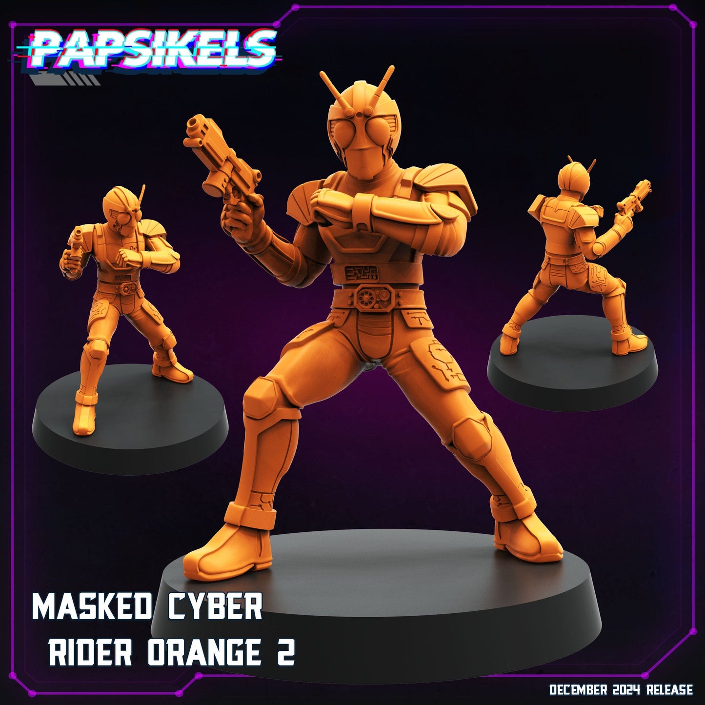 3D Printed Papsikels Masked Cyber Rider Orange Dec. 2024 Cyberpunk 28mm 32mm - 3D Printing Boss 