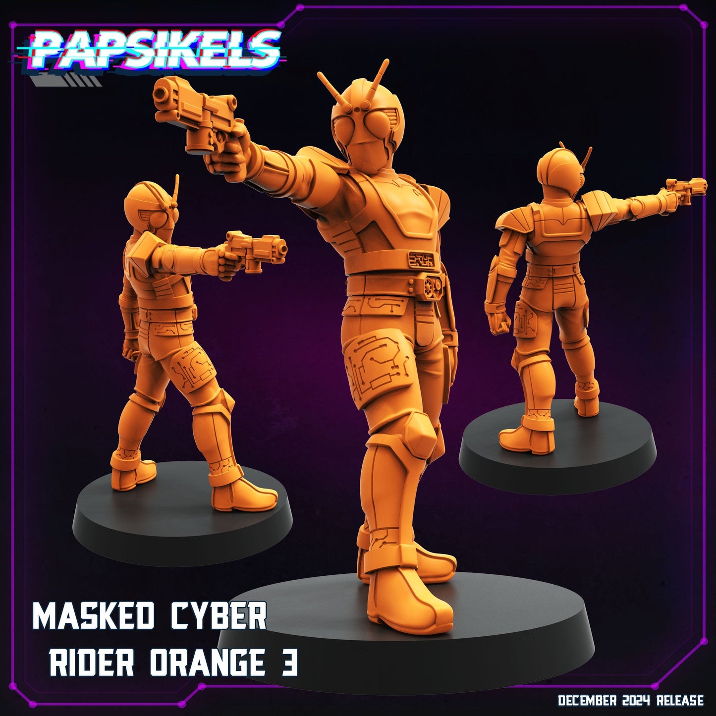 3D Printed Papsikels Masked Cyber Rider Orange Dec. 2024 Cyberpunk 28mm 32mm - 3D Printing Boss 