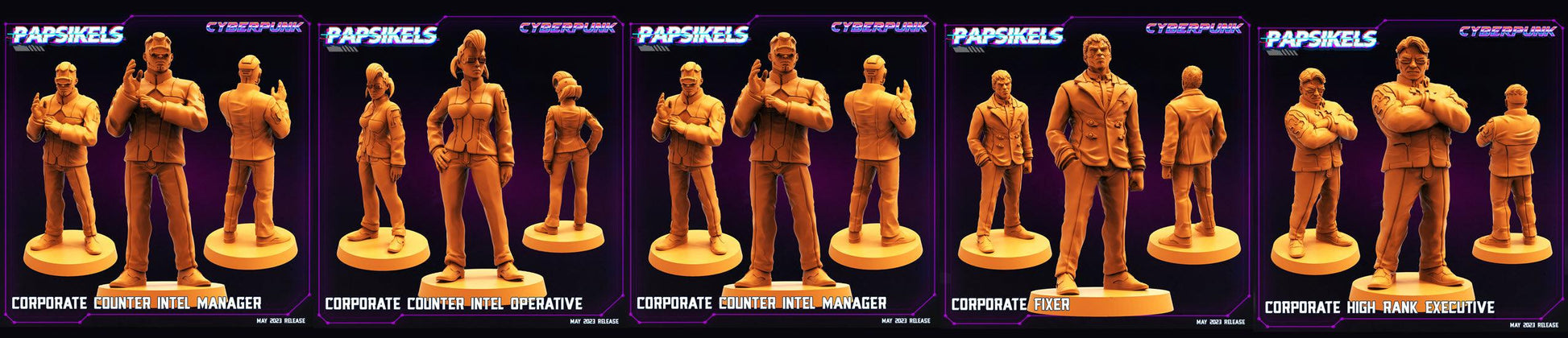 3D Printed Papsikels May 2023 Cyberpunk Corporate Counter Intel Set 28mm 32mm - 3D Printing Boss 