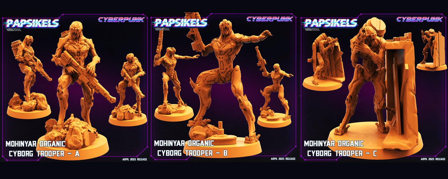 3D Printed Papsikels May 2023 Cyberpunk Mohinyar Organic Cyborg Trooper Set 28mm 32mm - 3D Printing Boss 