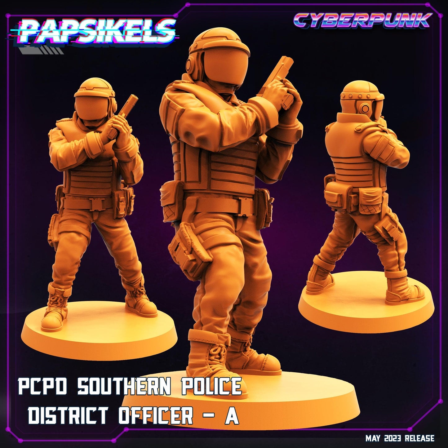 3D Printed Papsikels May 2023 Cyberpunk Pcpd Southern Police District Officer Set 28mm 32mm - 3D Printing Boss 