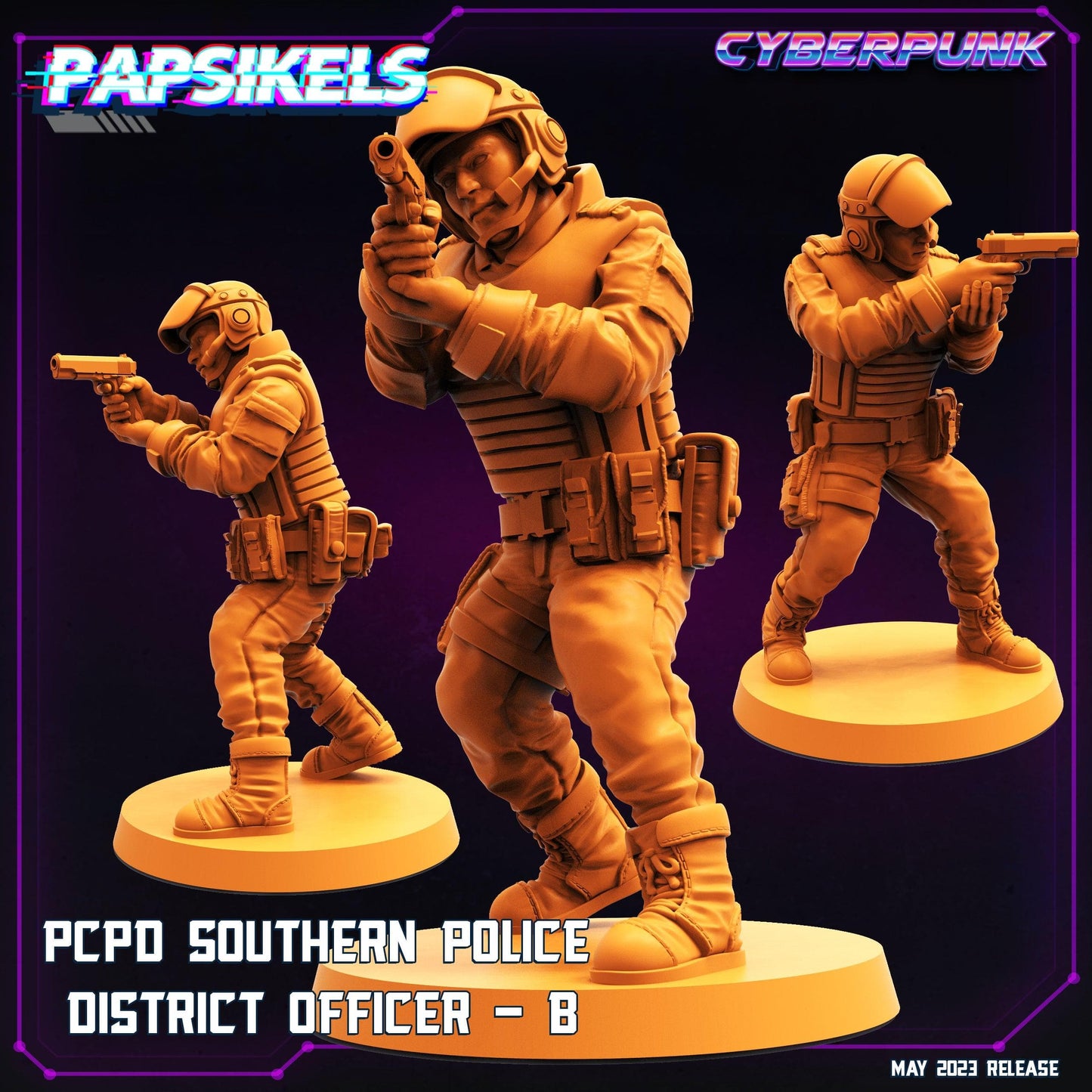 3D Printed Papsikels May 2023 Cyberpunk Pcpd Southern Police District Officer Set 28mm 32mm - 3D Printing Boss 