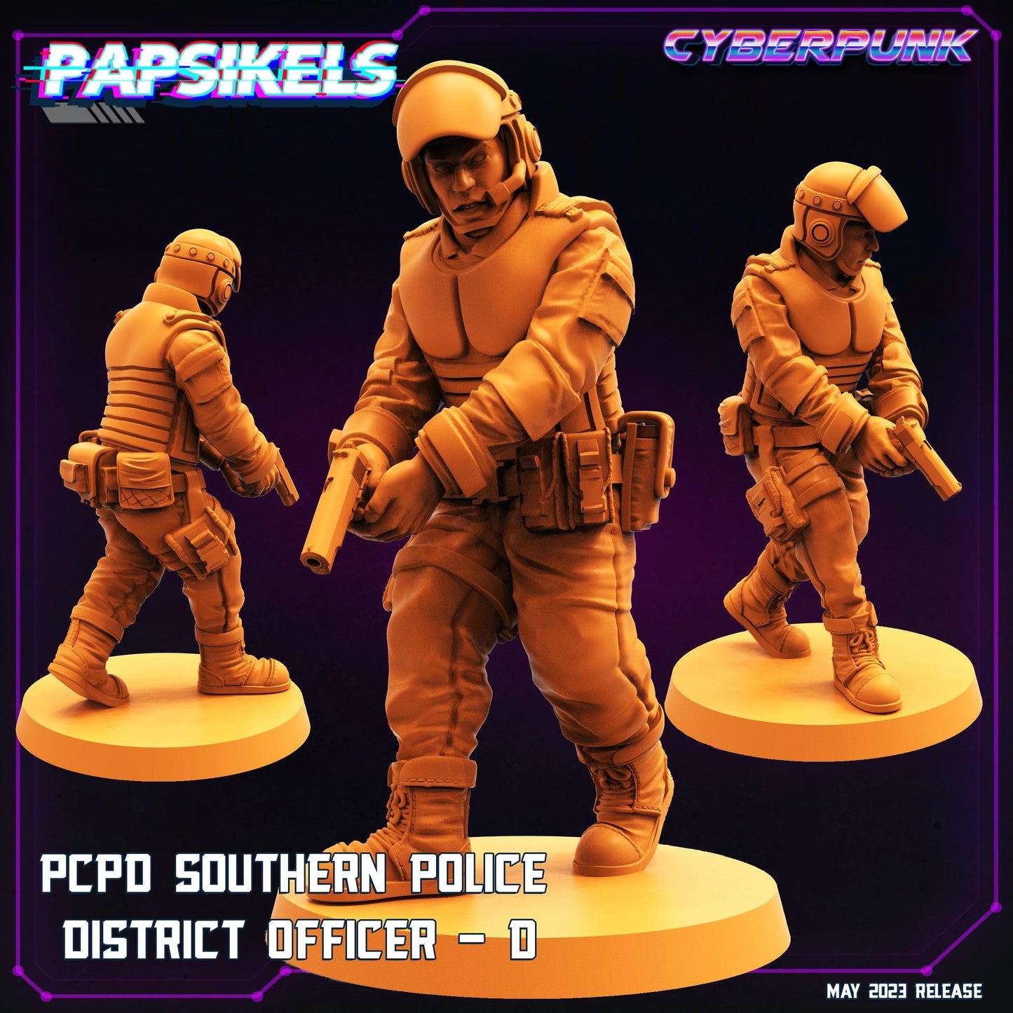 3D Printed Papsikels May 2023 Cyberpunk Pcpd Southern Police District Officer Set 28mm 32mm - 3D Printing Boss 