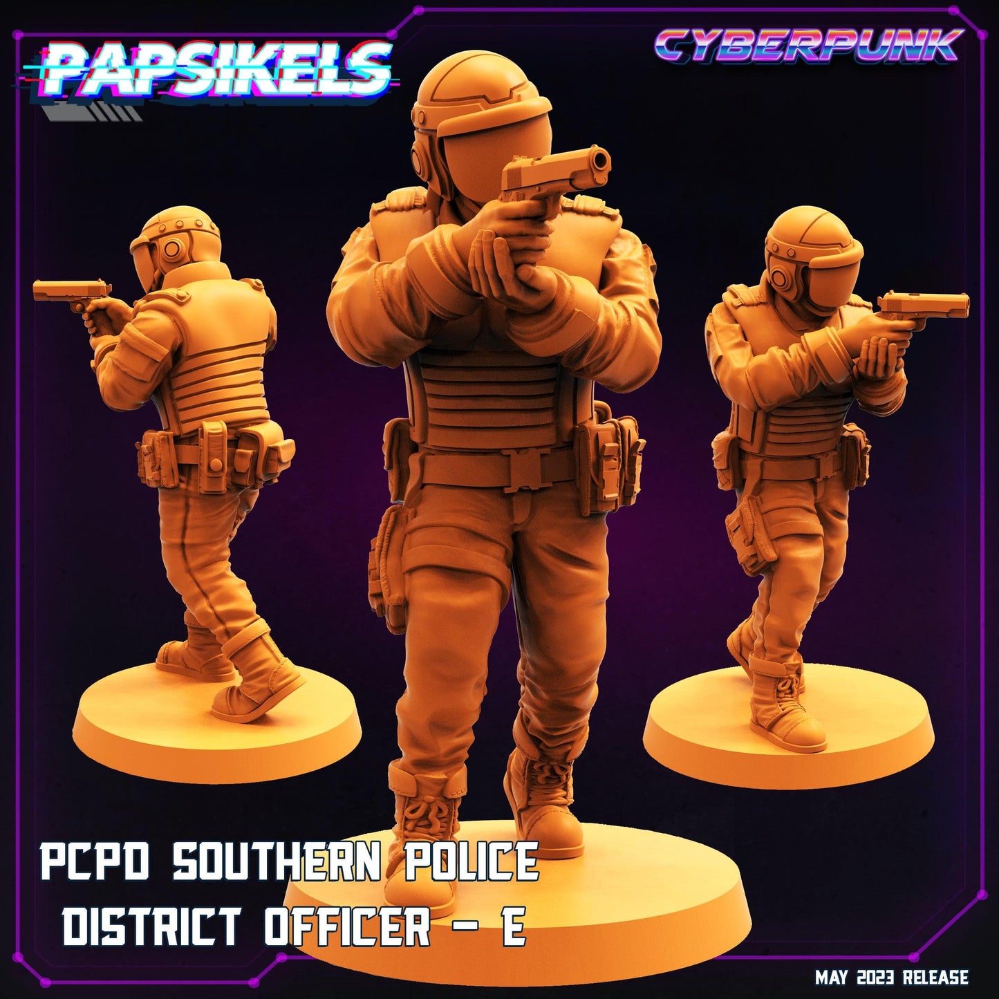 3D Printed Papsikels May 2023 Cyberpunk Pcpd Southern Police District Officer Set 28mm 32mm - 3D Printing Boss 