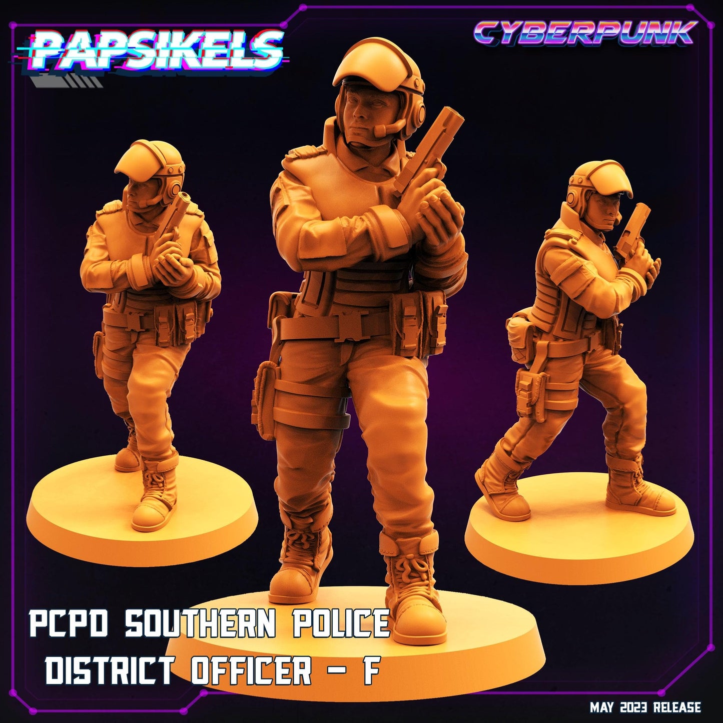 3D Printed Papsikels May 2023 Cyberpunk Pcpd Southern Police District Officer Set 28mm 32mm - 3D Printing Boss 