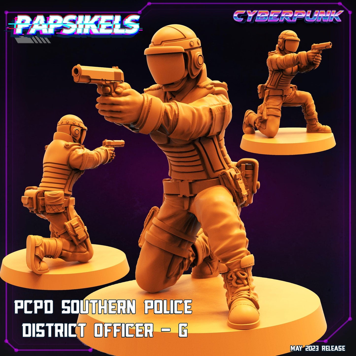 3D Printed Papsikels May 2023 Cyberpunk Pcpd Southern Police District Officer Set 28mm 32mm - 3D Printing Boss 