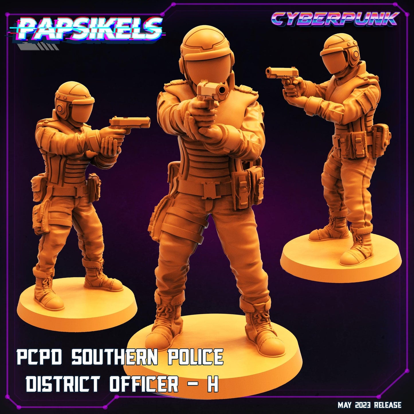 3D Printed Papsikels May 2023 Cyberpunk Pcpd Southern Police District Officer Set 28mm 32mm - 3D Printing Boss 