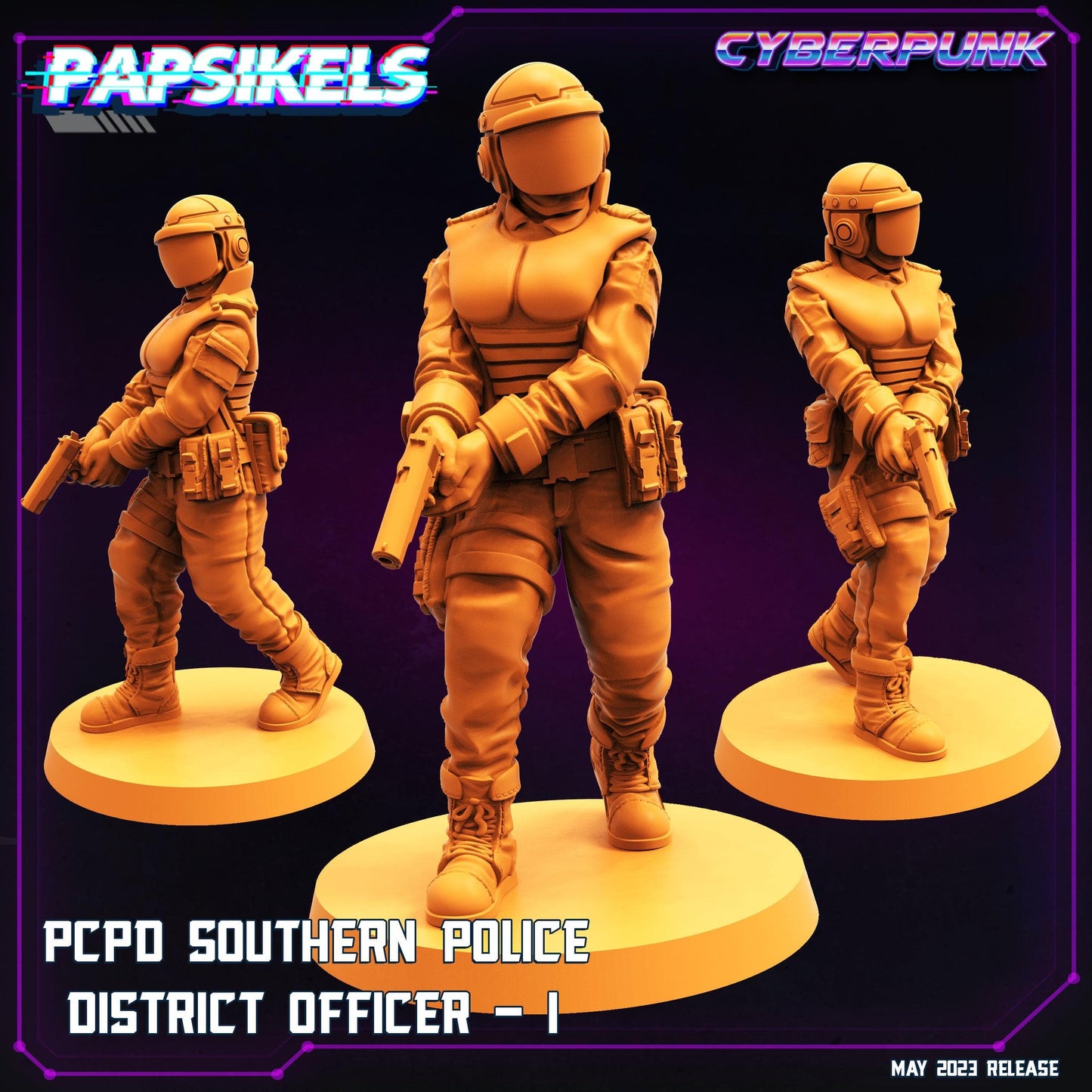 3D Printed Papsikels May 2023 Cyberpunk Pcpd Southern Police District Officer Set 28mm 32mm - 3D Printing Boss 