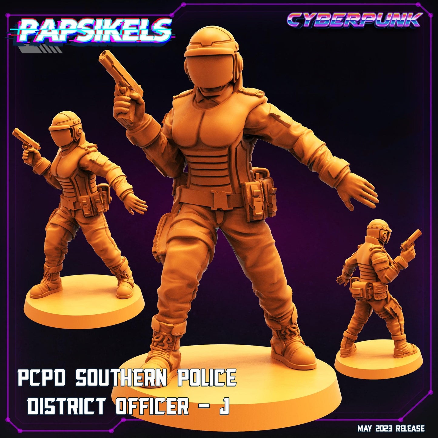 3D Printed Papsikels May 2023 Cyberpunk Pcpd Southern Police District Officer Set 28mm 32mm - 3D Printing Boss 