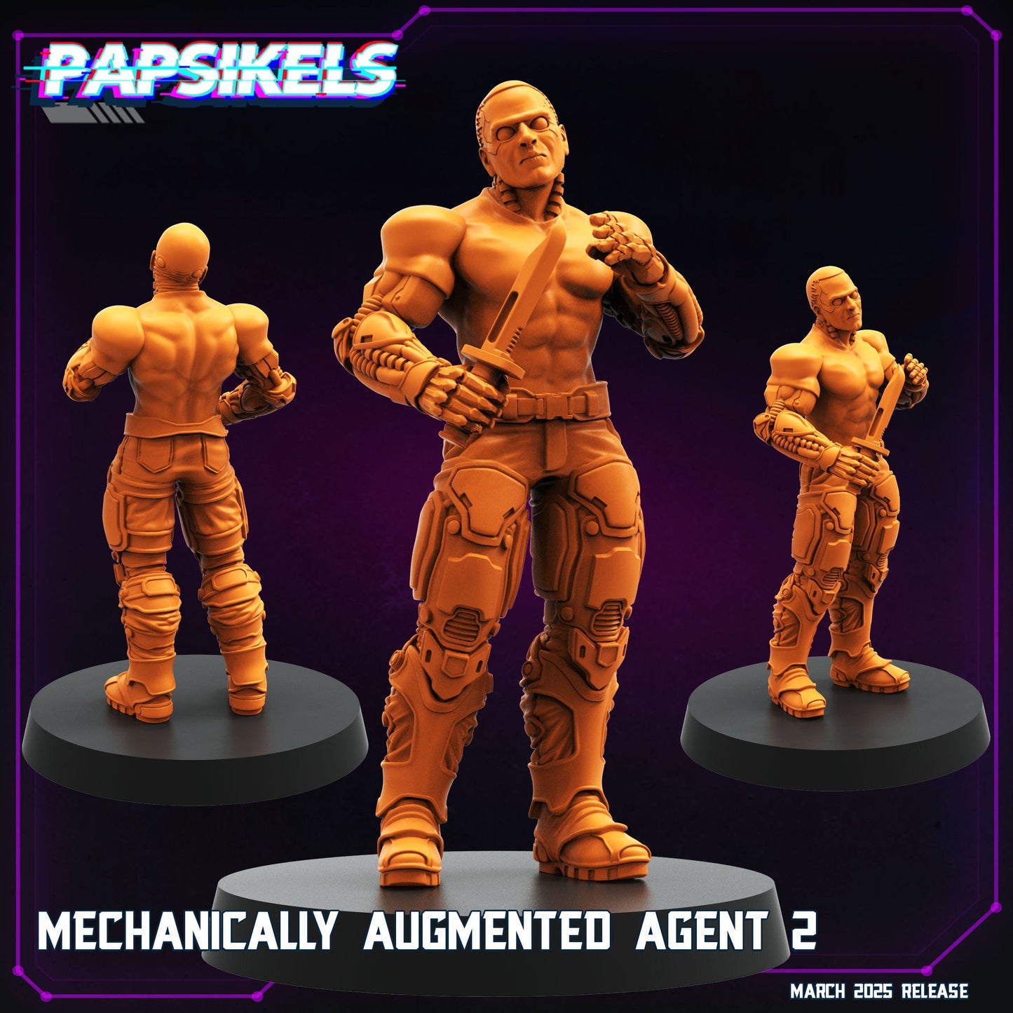 3D Printed Papsikels Mechanically Augmented Agent MARCH 2025 CYBERPUNK 28mm 32mm - 3D Printing Boss 