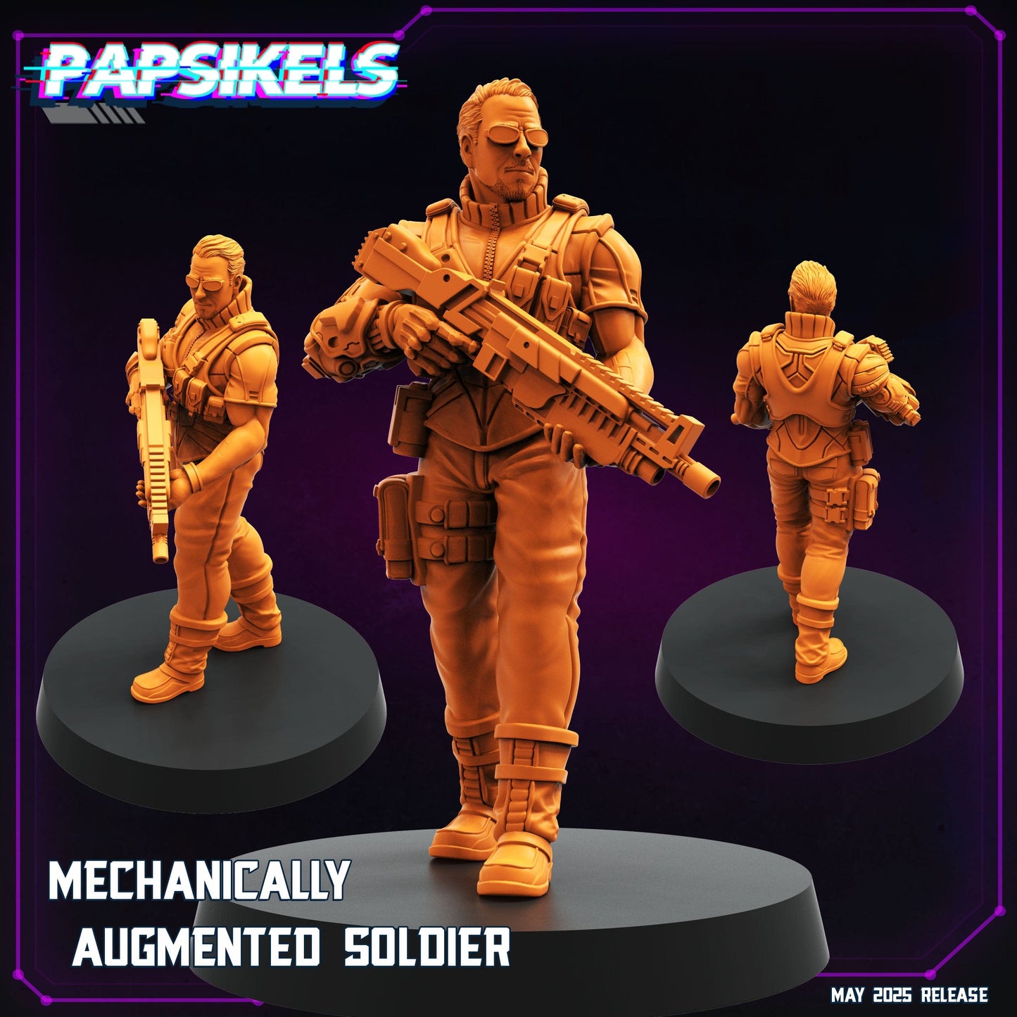 3D Printed Papsikels Mechanically Augmented Soldier Set May 2025 Cyberpunk Set 28mm 32mm - 3D Printing Boss 