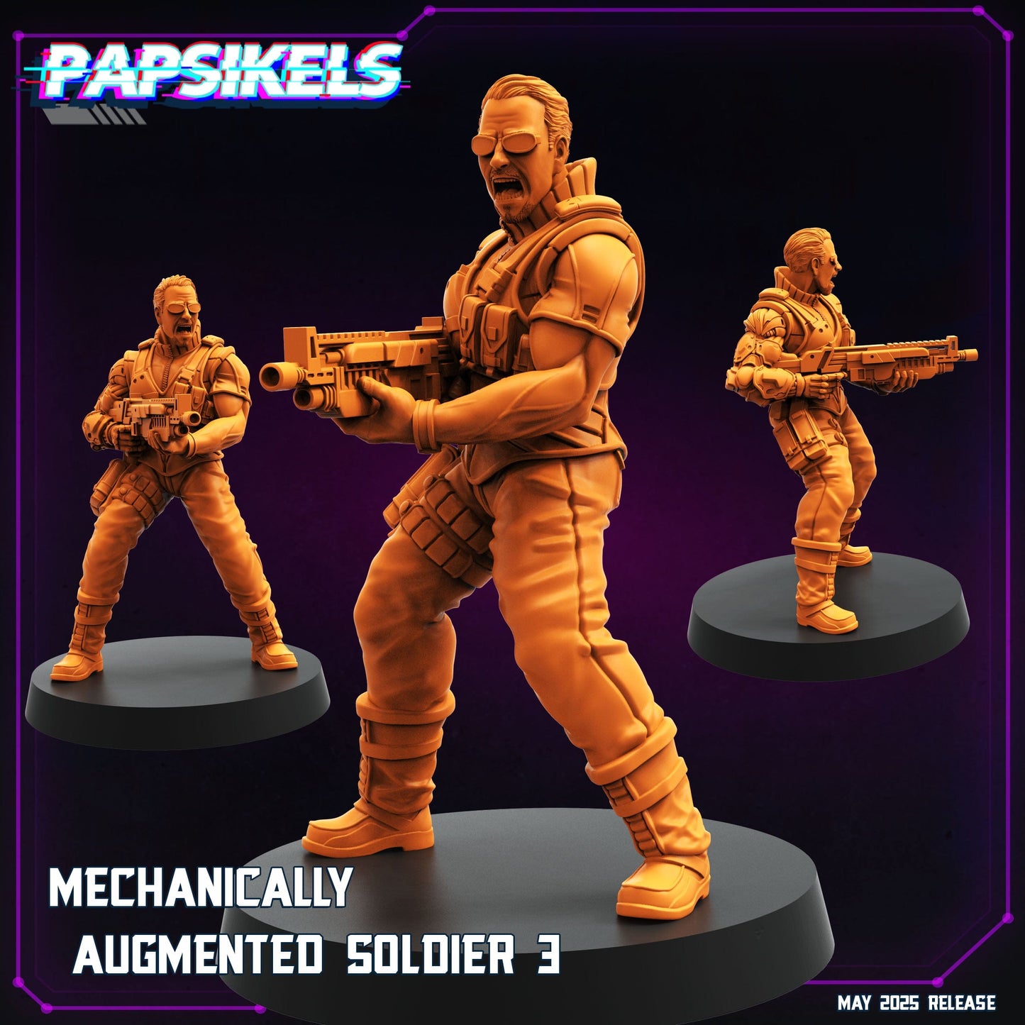 3D Printed Papsikels Mechanically Augmented Soldier Set May 2025 Cyberpunk Set 28mm 32mm - 3D Printing Boss 
