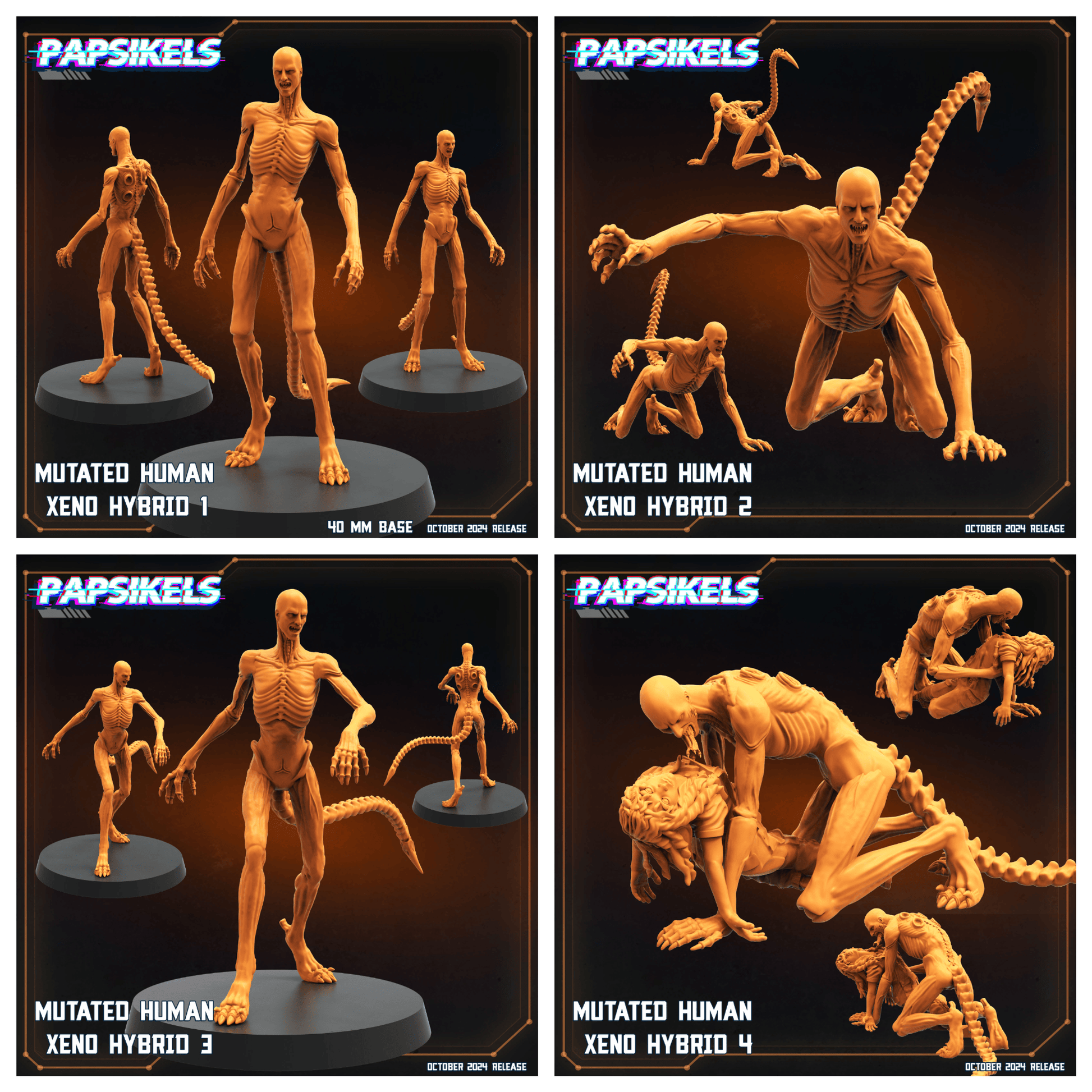 3D Printed Papsikels Mutated Human Xeno Hybrid Set October 2024 SciFi 28mm 32mm - 3D Printing Boss 