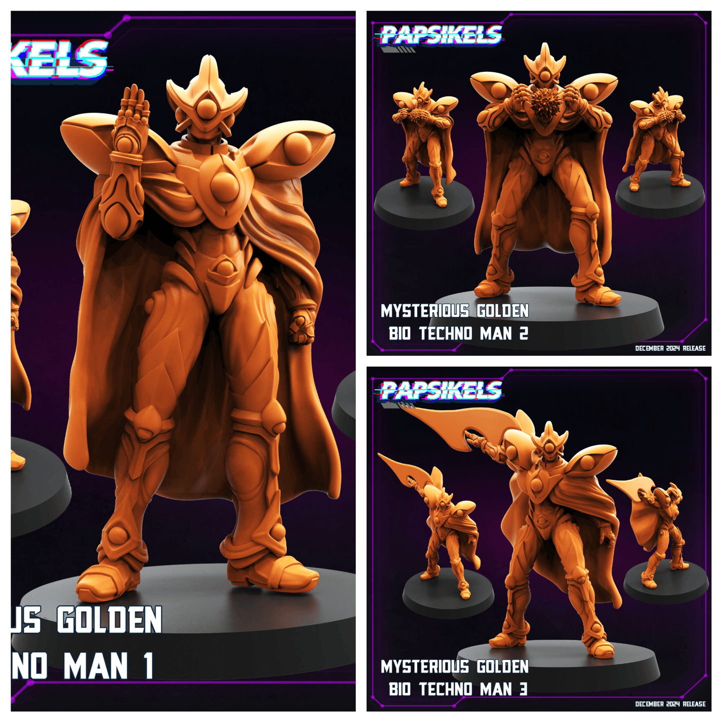 3D Printed Papsikels Mysterious Golden Bio Techno Man Dec. 2024 Cyberpunk 28mm 32mm - 3D Printing Boss 