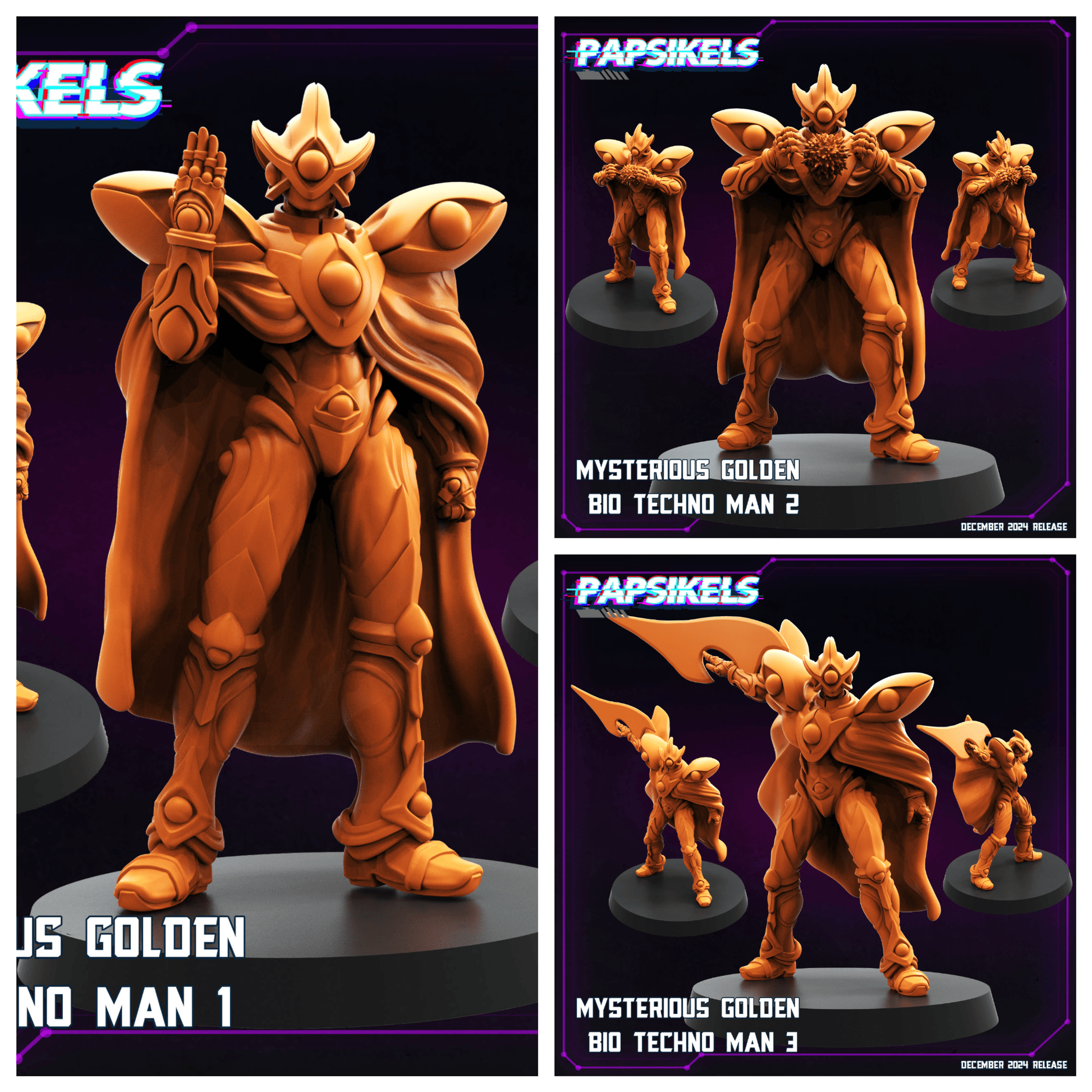 3D Printed Papsikels Mysterious Golden Bio Techno Man Dec. 2024 Cyberpunk 28mm 32mm - 3D Printing Boss 