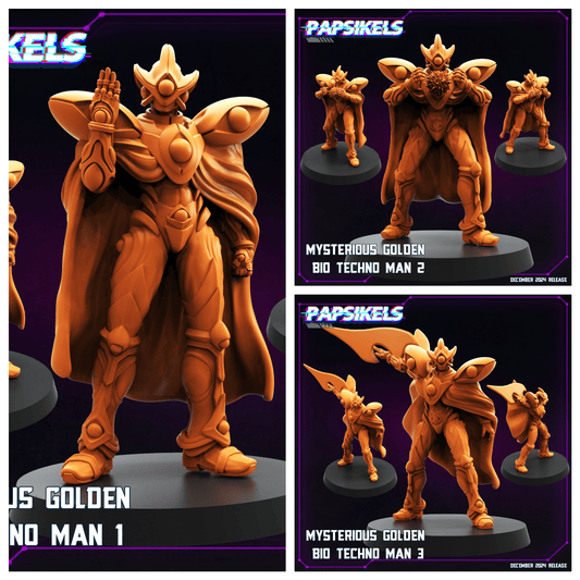 3D Printed Papsikels Mysterious Golden Bio Techno Man Dec. 2024 Cyberpunk 28mm 32mm - 3D Printing Boss 
