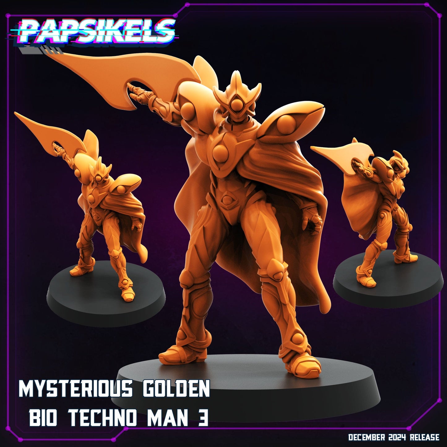 3D Printed Papsikels Mysterious Golden Bio Techno Man Dec. 2024 Cyberpunk 28mm 32mm - 3D Printing Boss 