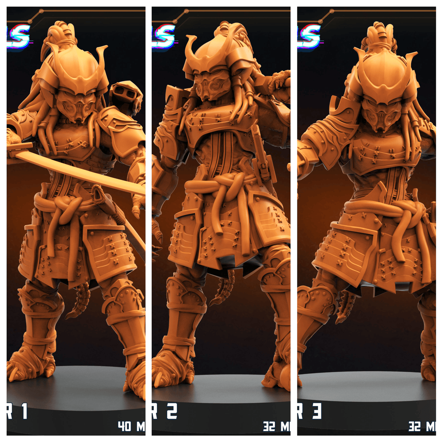 3D Printed Papsikels Oni Samurai Skull Hunter Set SEPTEMBER 2024 SCIFI 28mm 32mm - 3D Printing Boss 