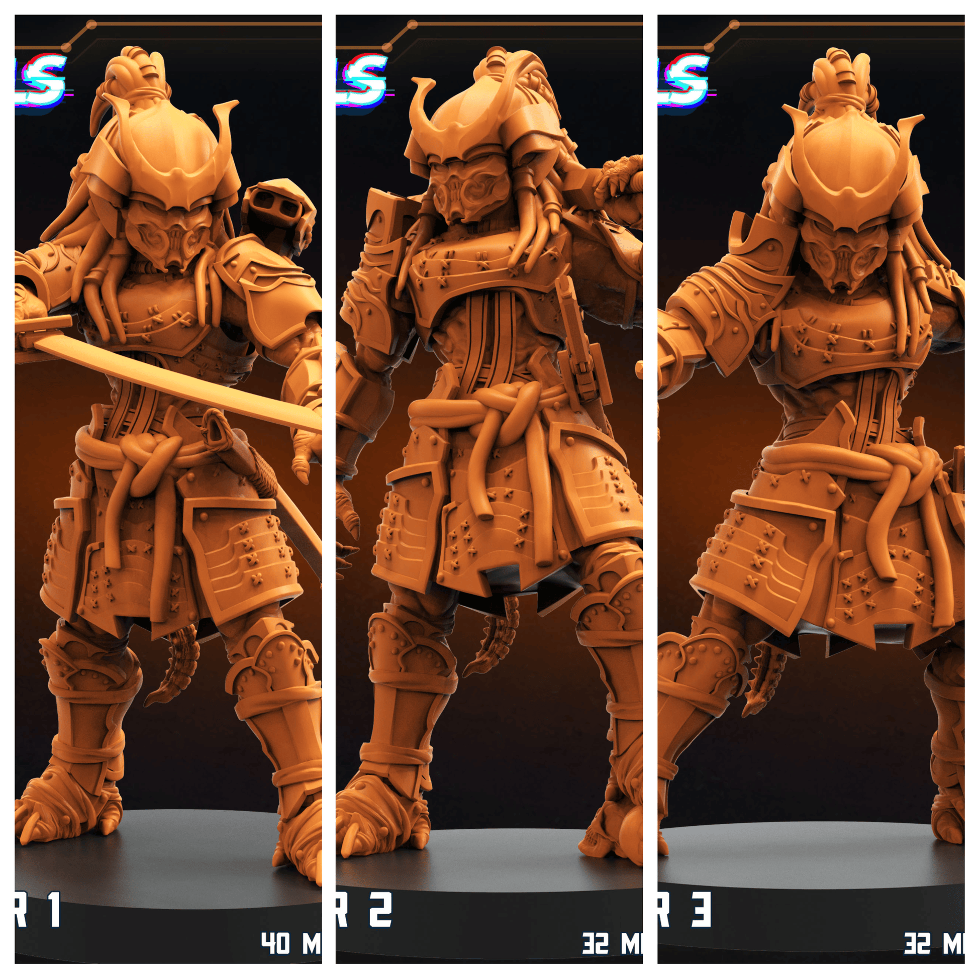 3D Printed Papsikels Oni Samurai Skull Hunter Set SEPTEMBER 2024 SCIFI 28mm 32mm - 3D Printing Boss 