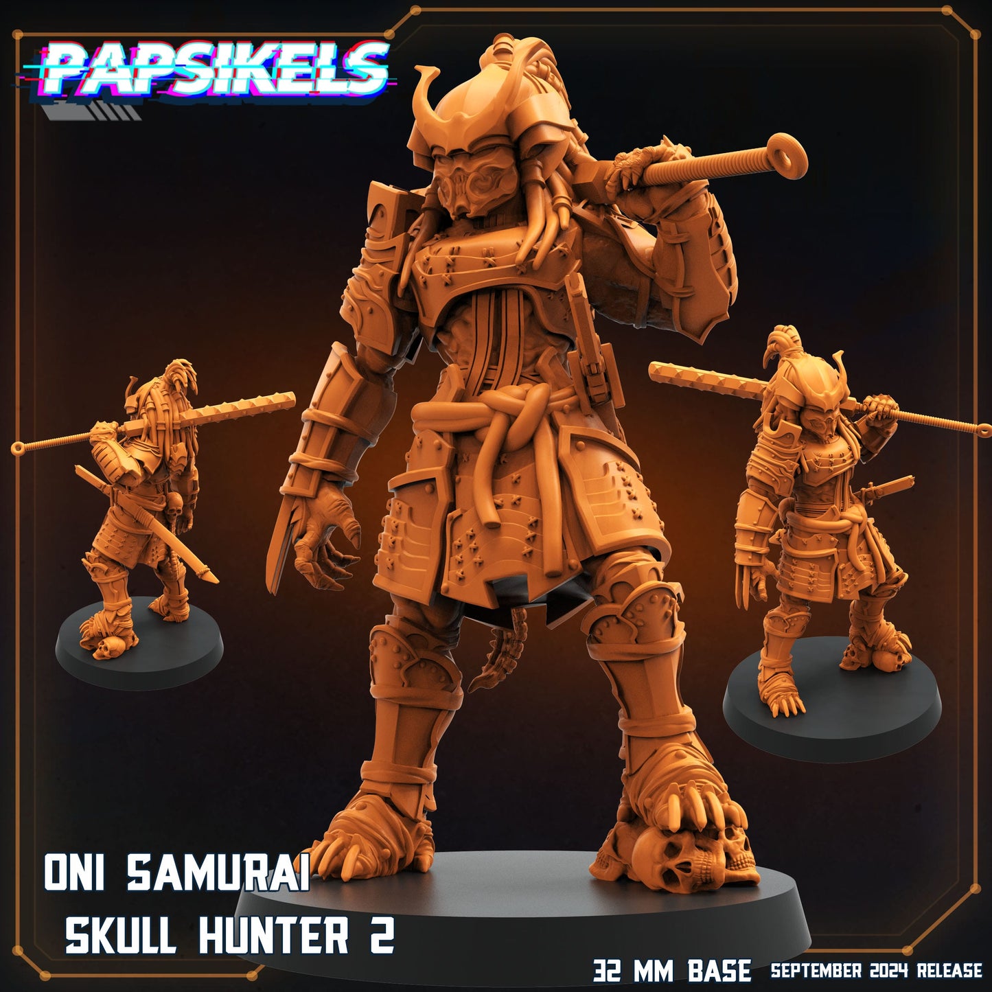 3D Printed Papsikels Oni Samurai Skull Hunter Set SEPTEMBER 2024 SCIFI 28mm 32mm - 3D Printing Boss 
