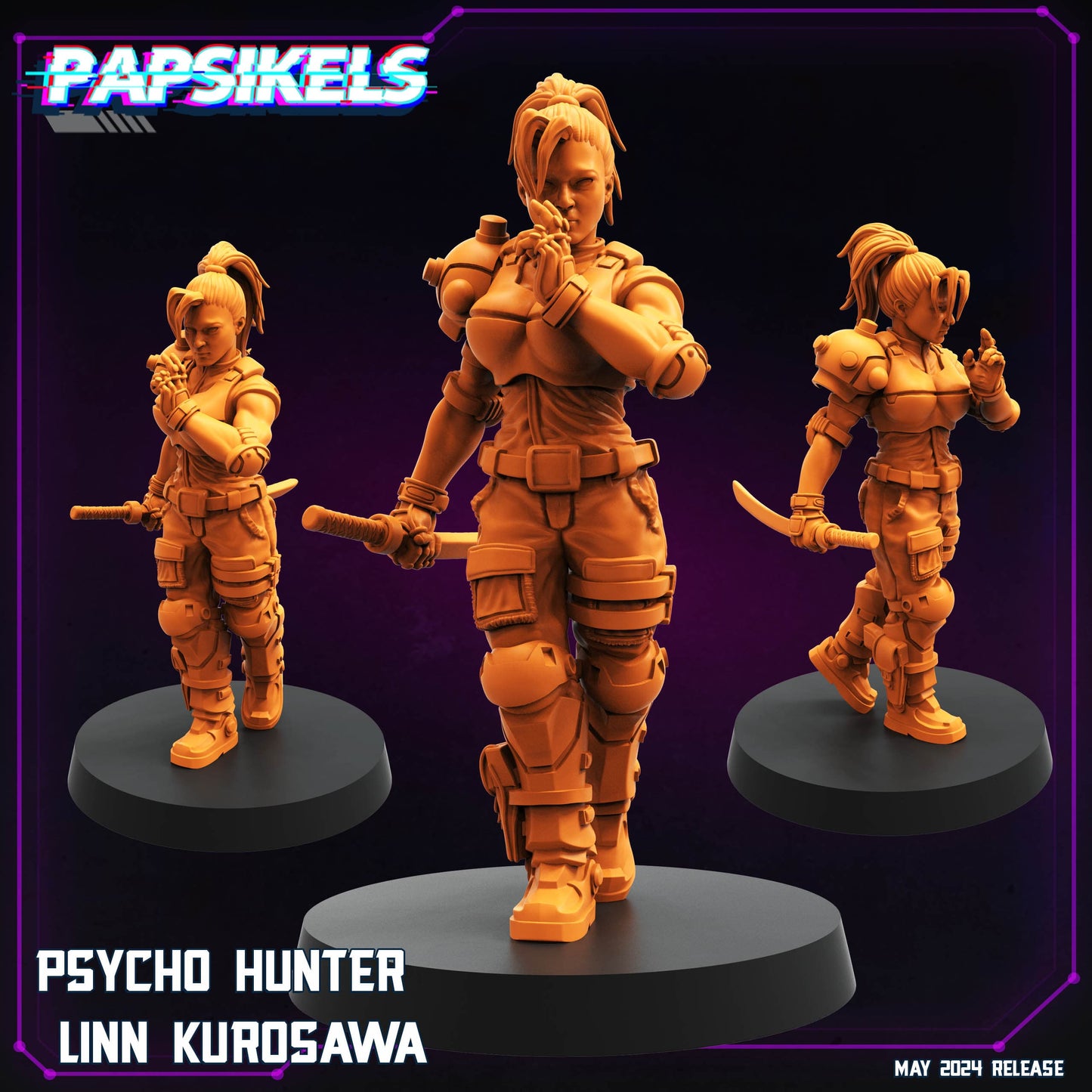 3D Printed Papsikels PSYCHO HUNTER LINN KUROSAWA May 2024 Cyberpunk 28mm 32mm - 3D Printing Boss 
