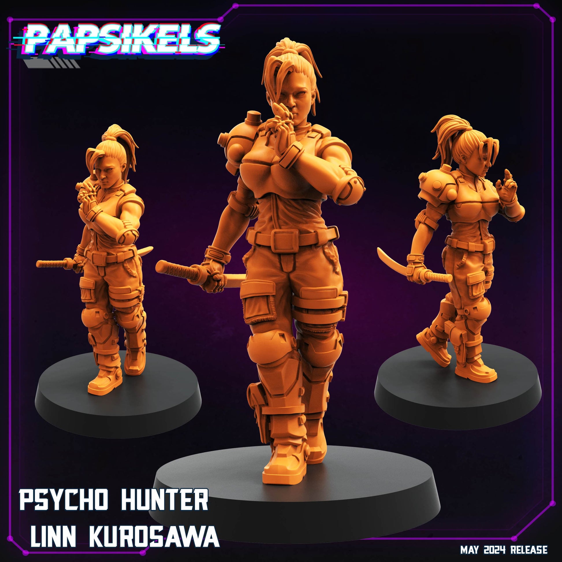 3D Printed Papsikels PSYCHO HUNTER LINN KUROSAWA May 2024 Cyberpunk 28mm 32mm - 3D Printing Boss 