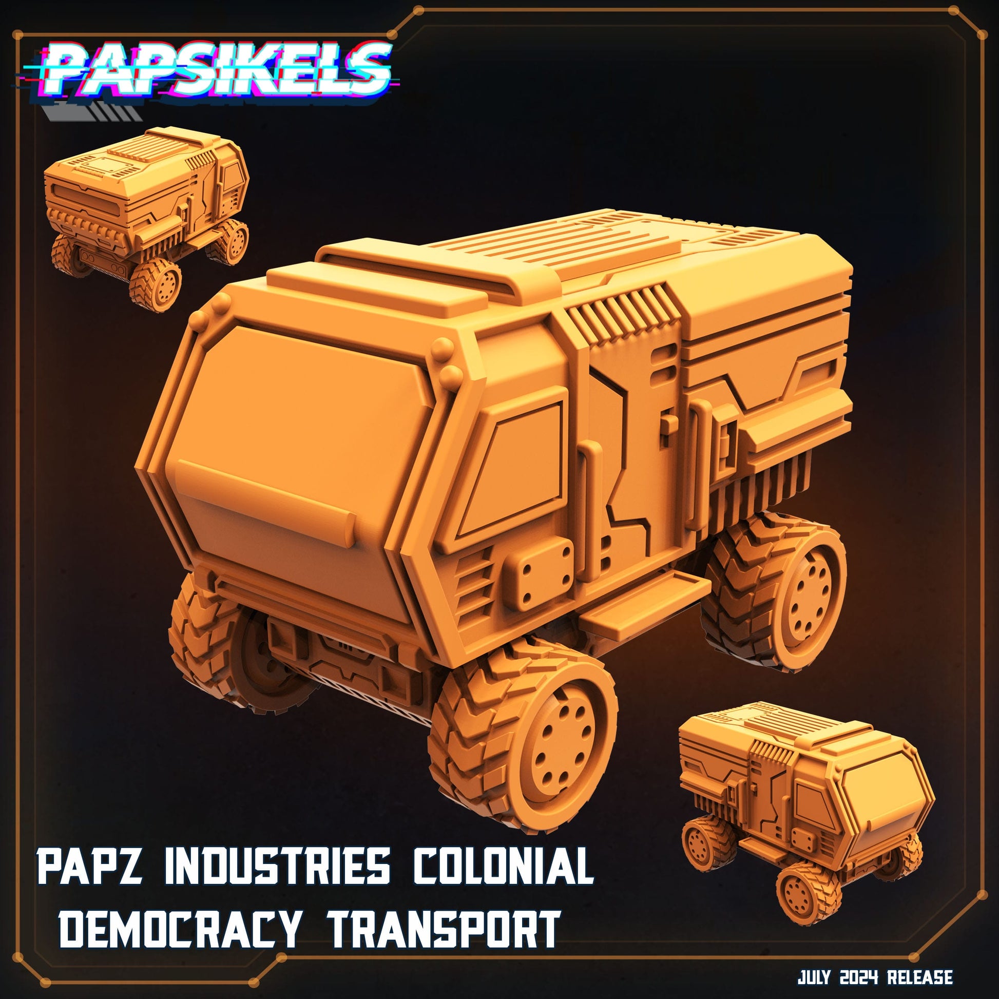 3D Printed Papsikels Papz Industries Colonial Democracy Transport July 2024 Scifi 28mm 32mm - 3D Printing Boss 