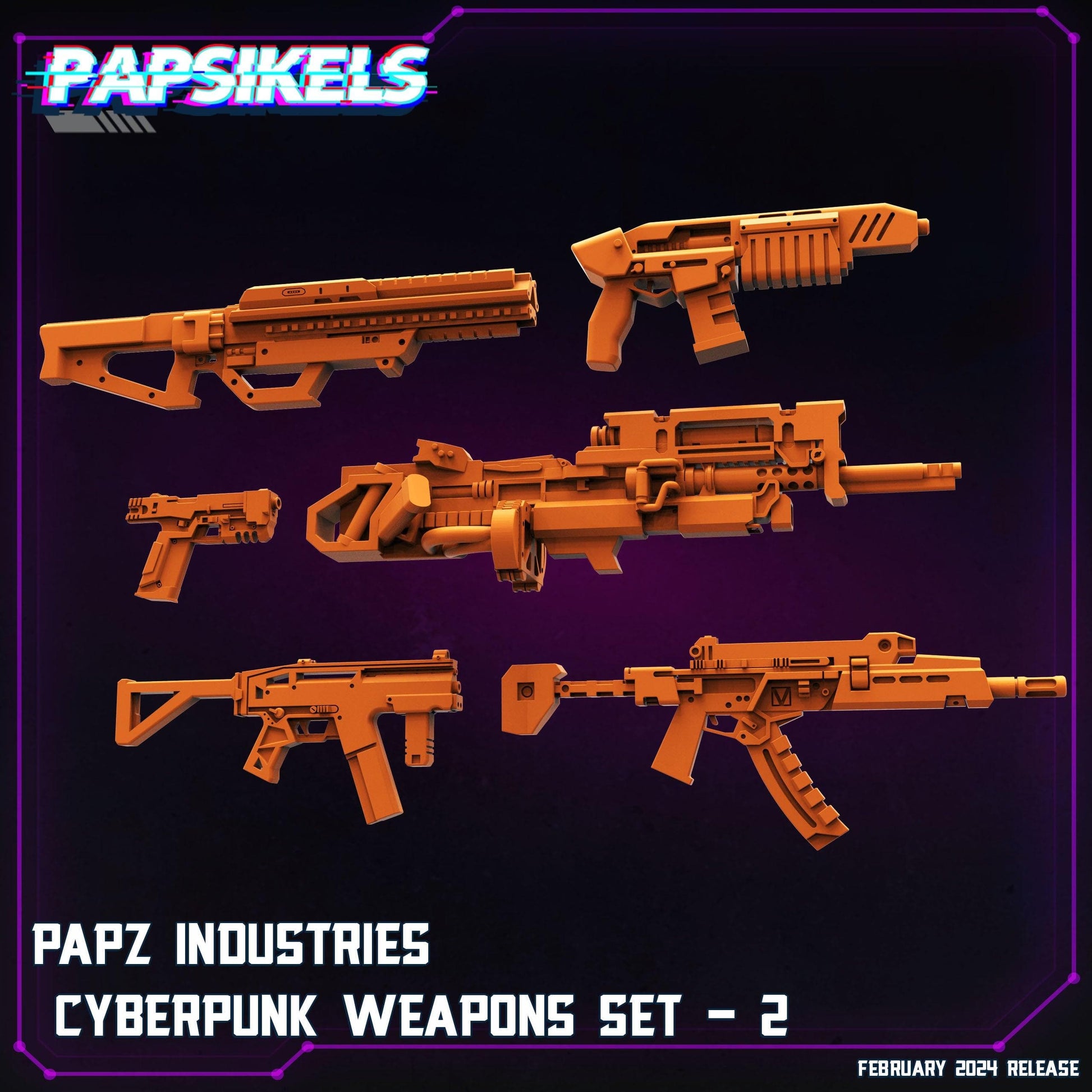 3D Printed Papsikels Papz Industries Cyberpunk Weapons Set 2 28mm 32mm - 3D Printing Boss 