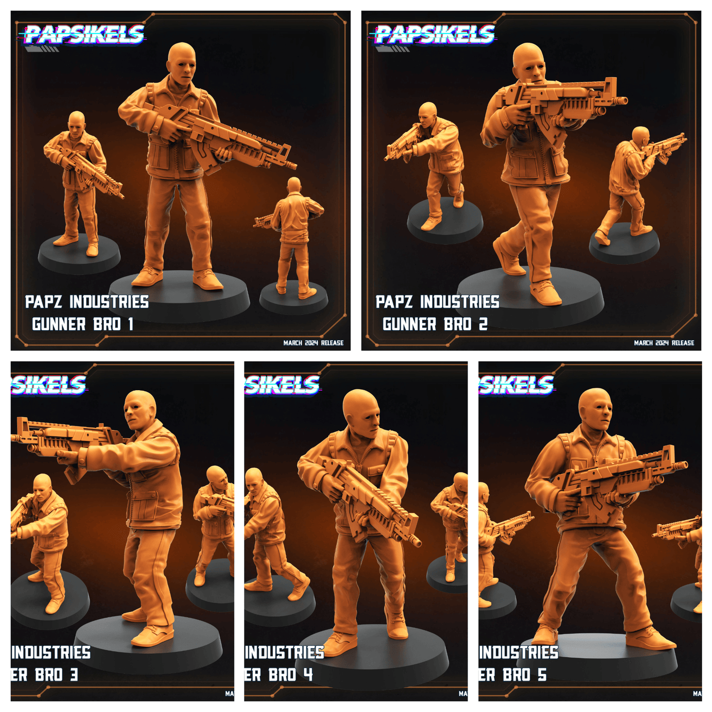 3D Printed Papsikels Papz Industries Gunner Bros Set 1 MARCH 2025 SCIFI 28mm 32mm - 3D Printing Boss 