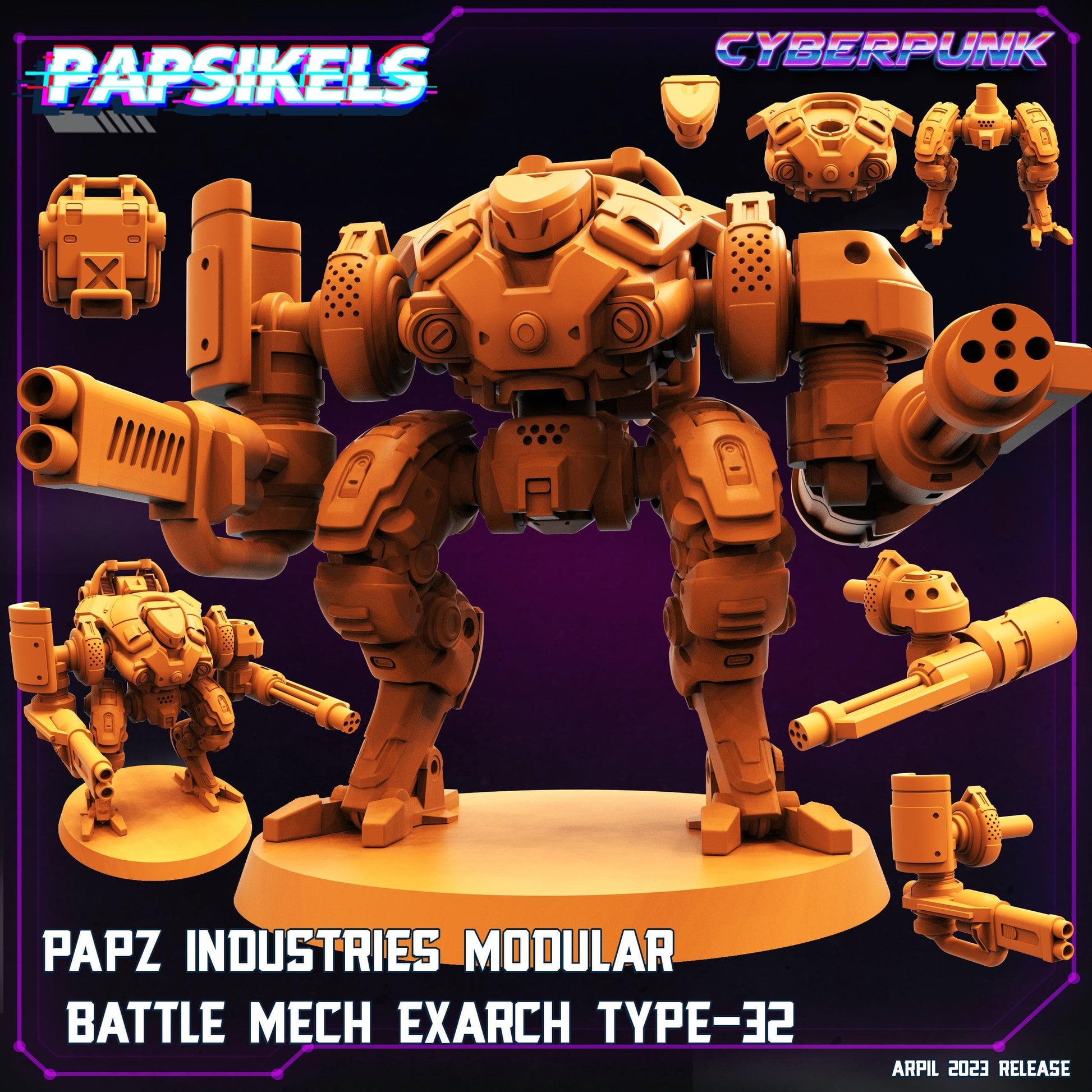 3D Printed Papsikels - Papz Industries Modular Battle Mech Exarch Type 32 - 28mm 32mm - 3D Printing Boss 
