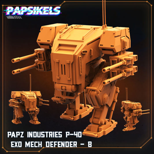 3D Printed Papsikels Papz Industries P 40 Exo Mech Defender B July 2024 Scifi 28mm 32mm - 3D Printing Boss 