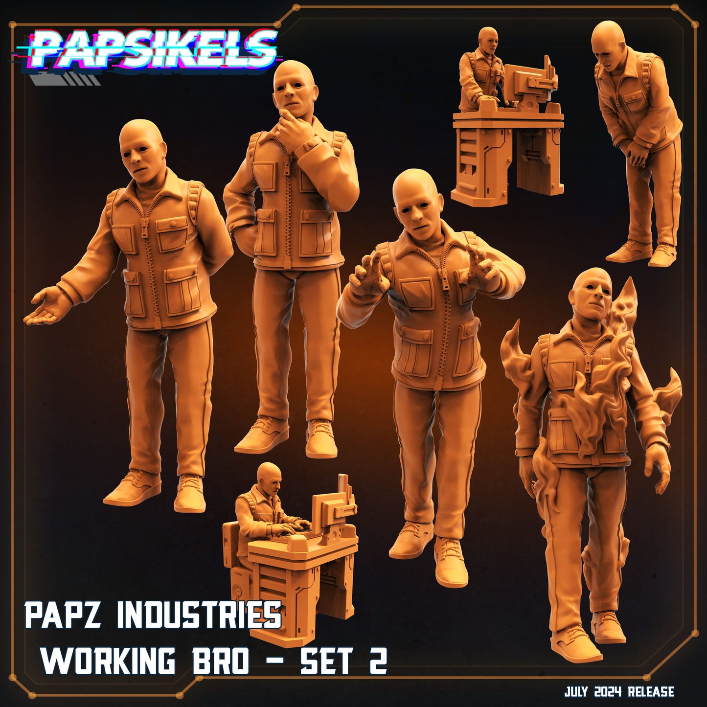 3D Printed Papsikels Papz Industries Working Bro Set July 2024 Scifi 28mm 32mm - 3D Printing Boss 