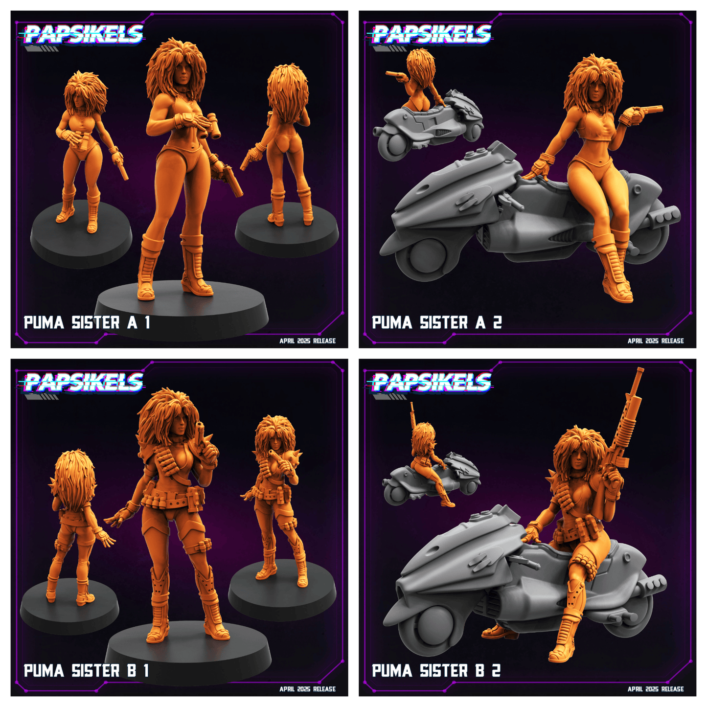 3D Printed Papsikels Puma Sisters April 2025 Cyberpunk 28mm 32mm - 3D Printing Boss 