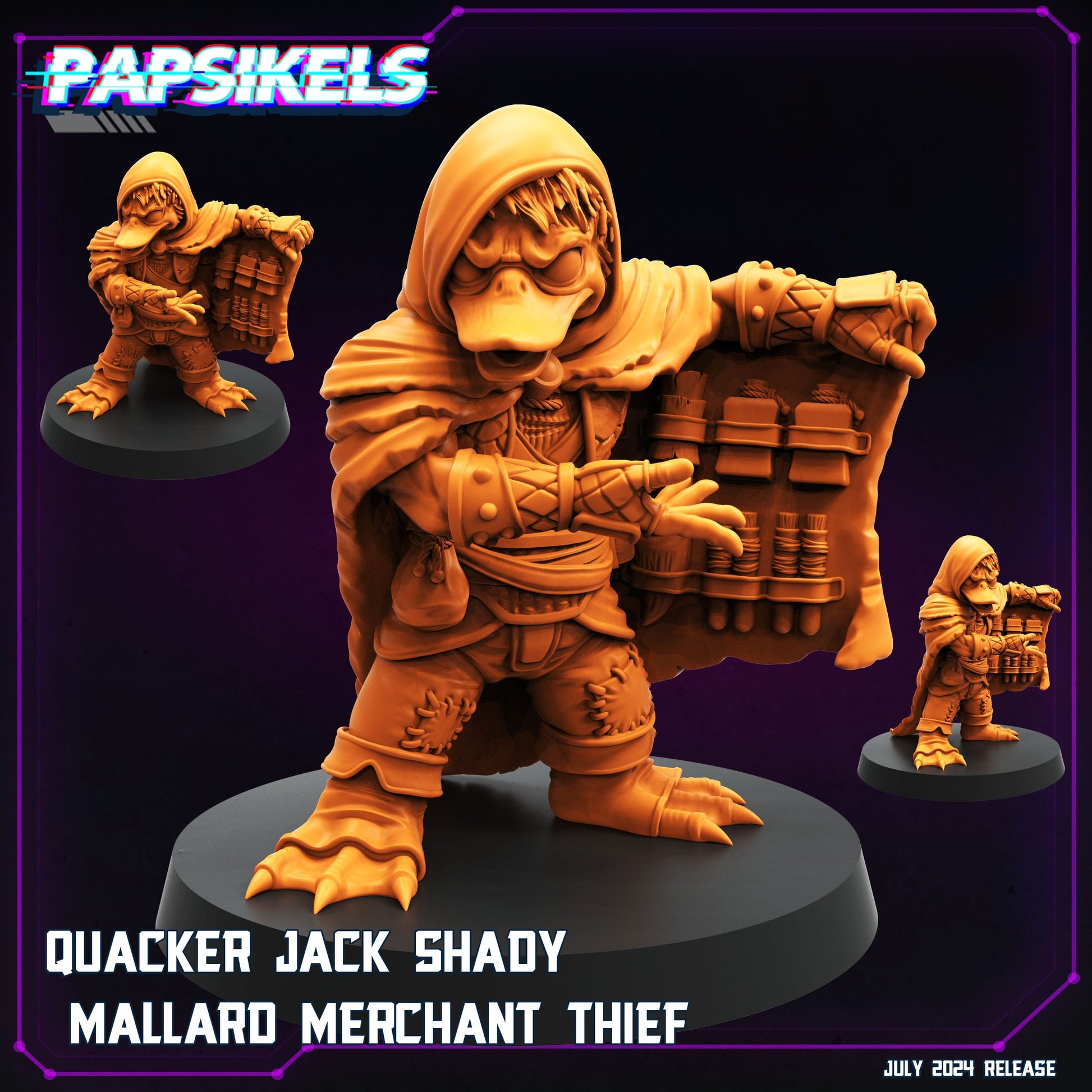 3D Printed Papsikels Quacker Jack Shady Mallard Merchant Thief July 2024 Cyberpunk 28mm 32mm - 3D Printing Boss 