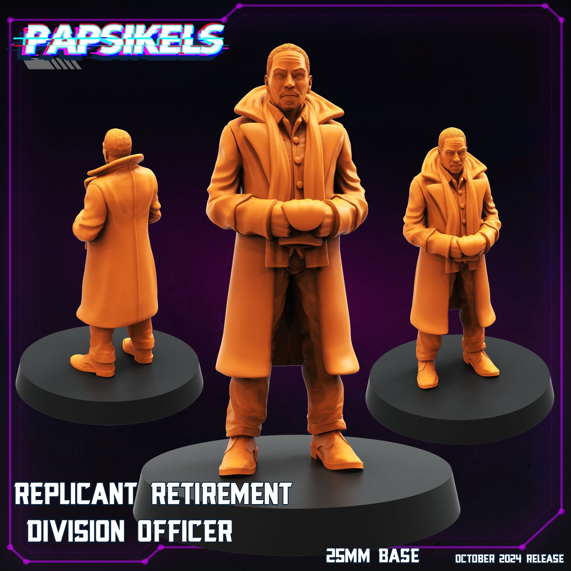 3D Printed Papsikels Replicant Retirement Division Officer October 2024 Cyberpunk 28mm 32mm - 3D Printing Boss 