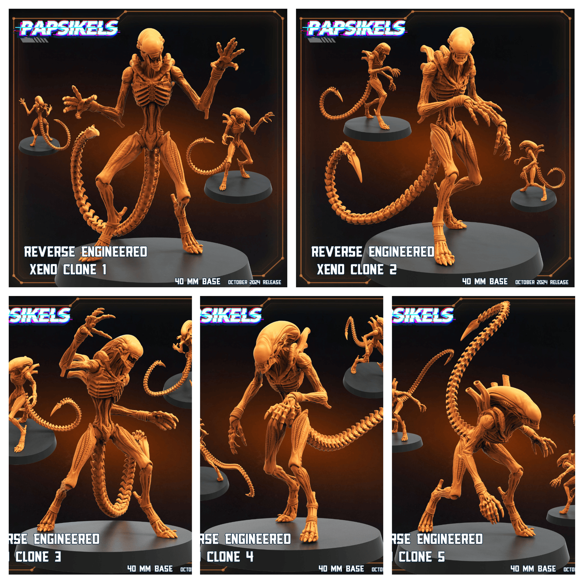 3D Printed Papsikels Reverse Engineered Xeno Clone Set October 2024 SciFi 28mm 32mm - 3D Printing Boss 