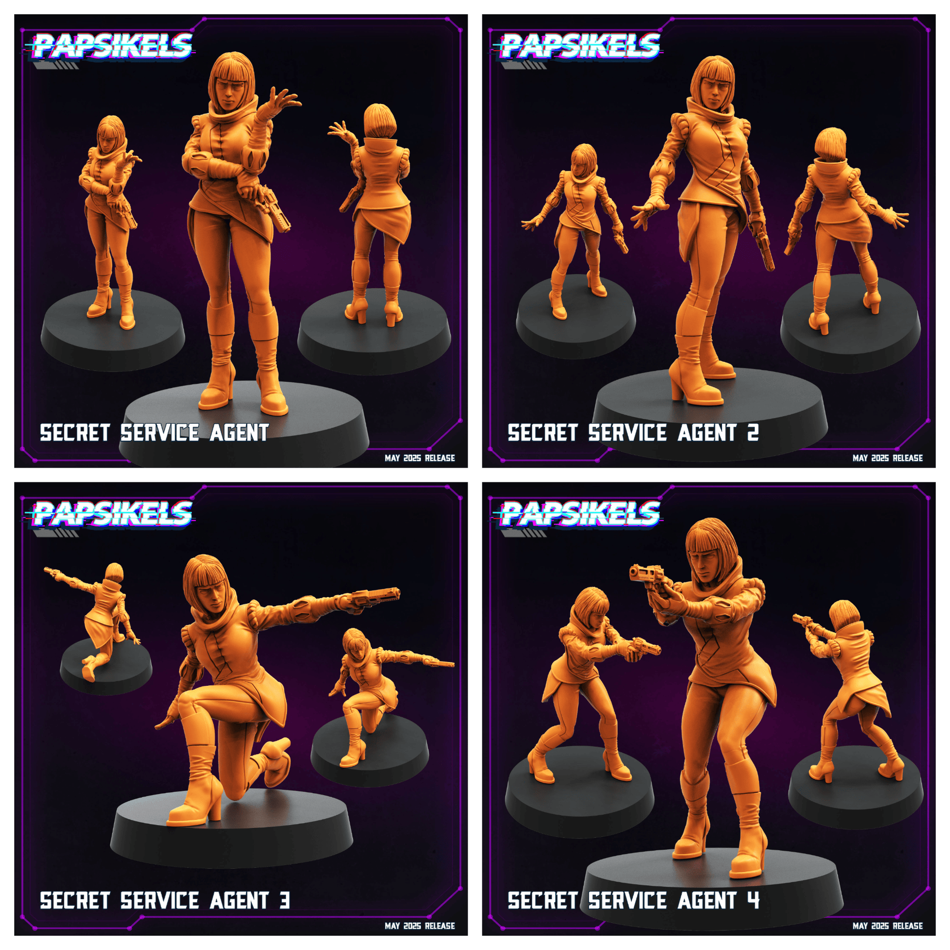 3D Printed Papsikels Secret Service Agent Set May 2025 Cyberpunk Set 28mm 32mm - 3D Printing Boss 