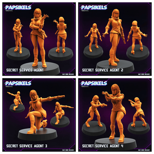 3D Printed Papsikels Secret Service Agent Set May 2025 Cyberpunk Set 28mm 32mm - 3D Printing Boss 