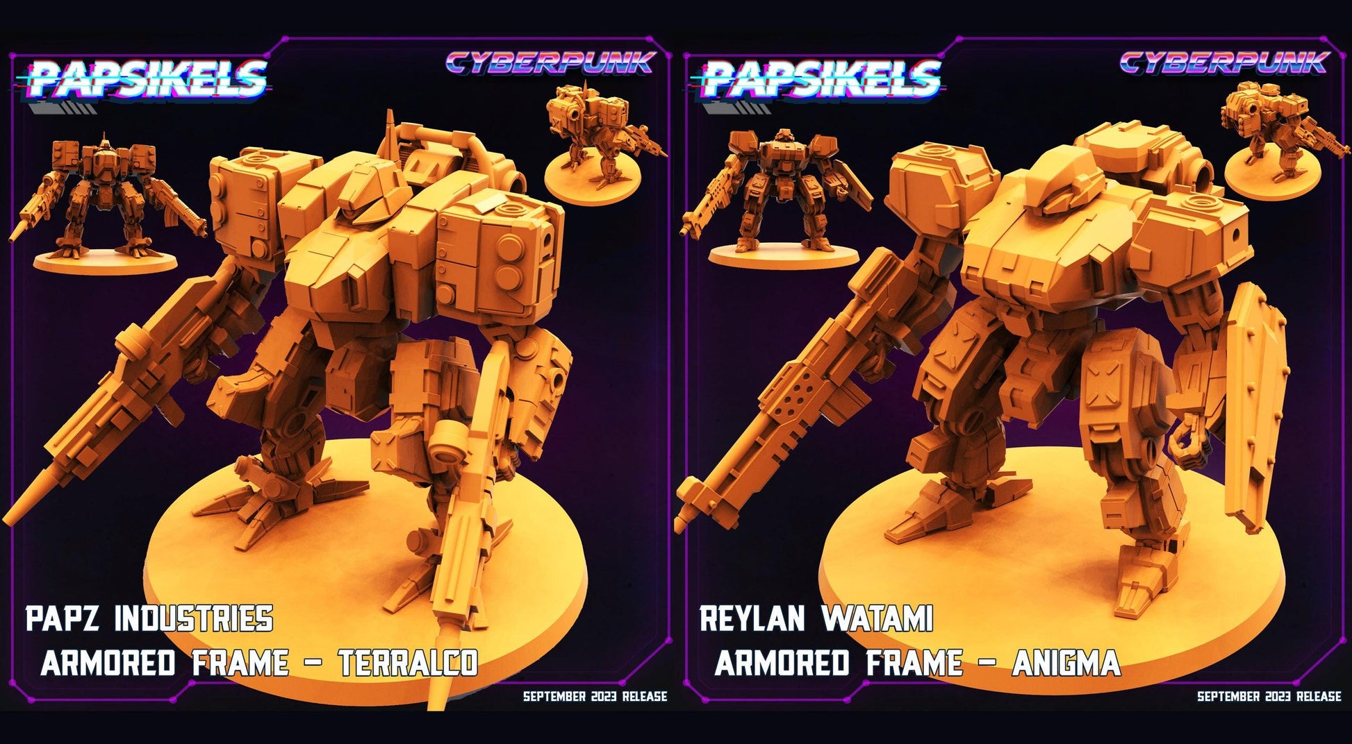 3D Printed Papsikels September 2023 Cyberpunk Armored Frame Papz Industries Set 28mm 32mm - 3D Printing Boss 
