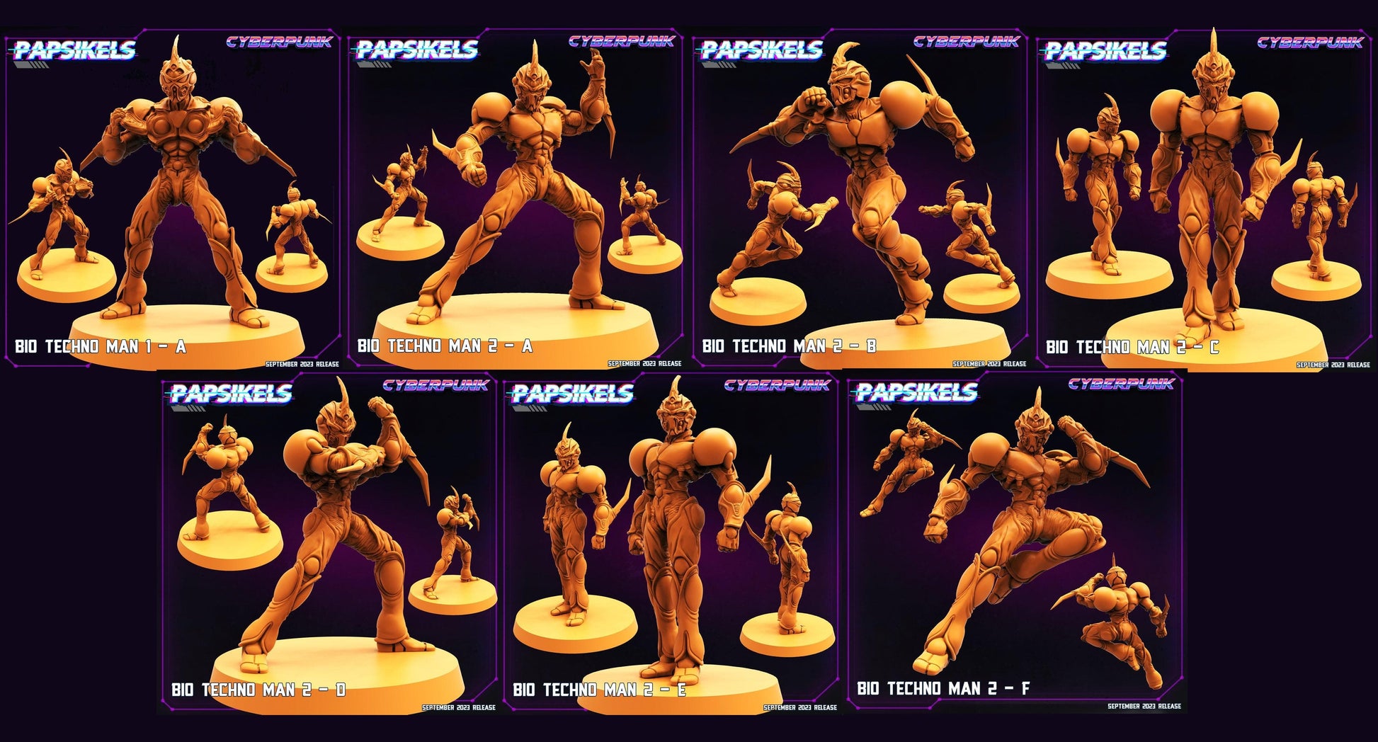 3D Printed Papsikels September 2023 Cyberpunk Bio Techno Man 1 Set 28mm 32mm - 3D Printing Boss 