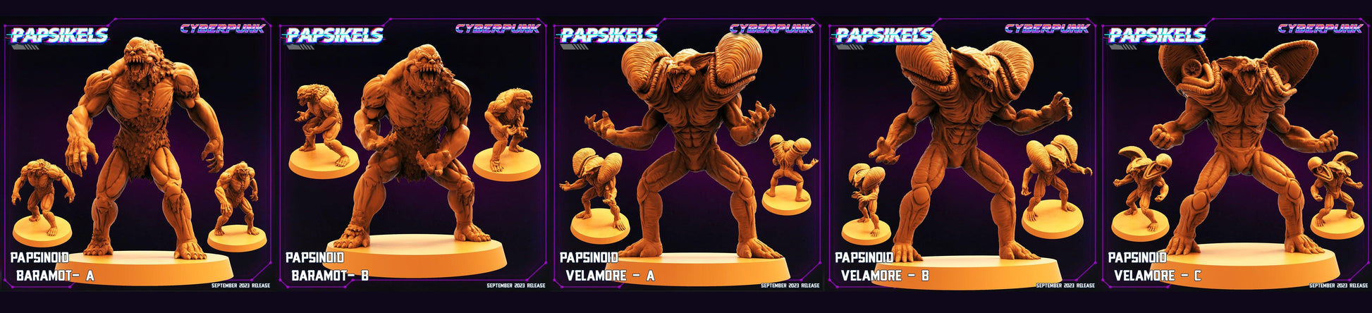 3D Printed Papsikels September 2023 Cyberpunk Papsinoid Baramot Set 28mm 32mm - 3D Printing Boss 