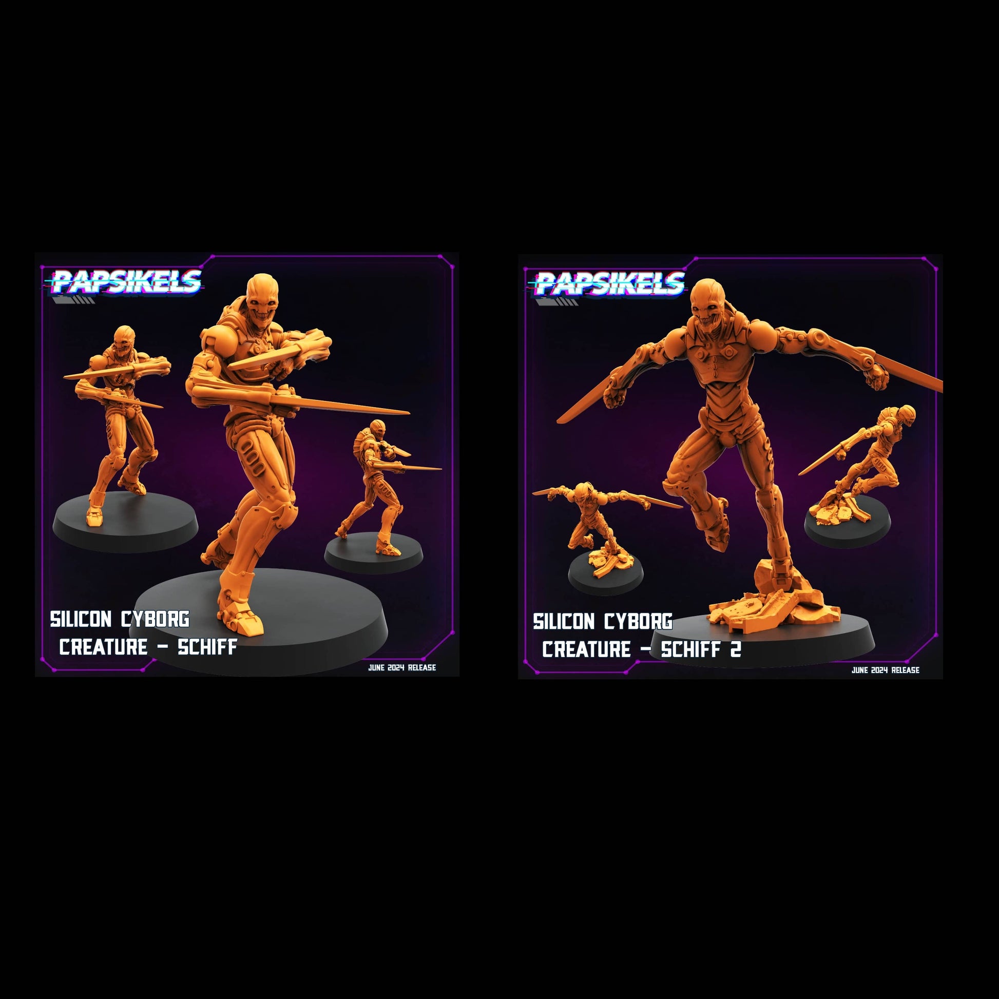 3D Printed Papsikels Silicon Cyborg Creature Schiff Set JUNE 2024 TRIBES - CYBERPUNK 28mm 32mm - 3D Printing Boss 