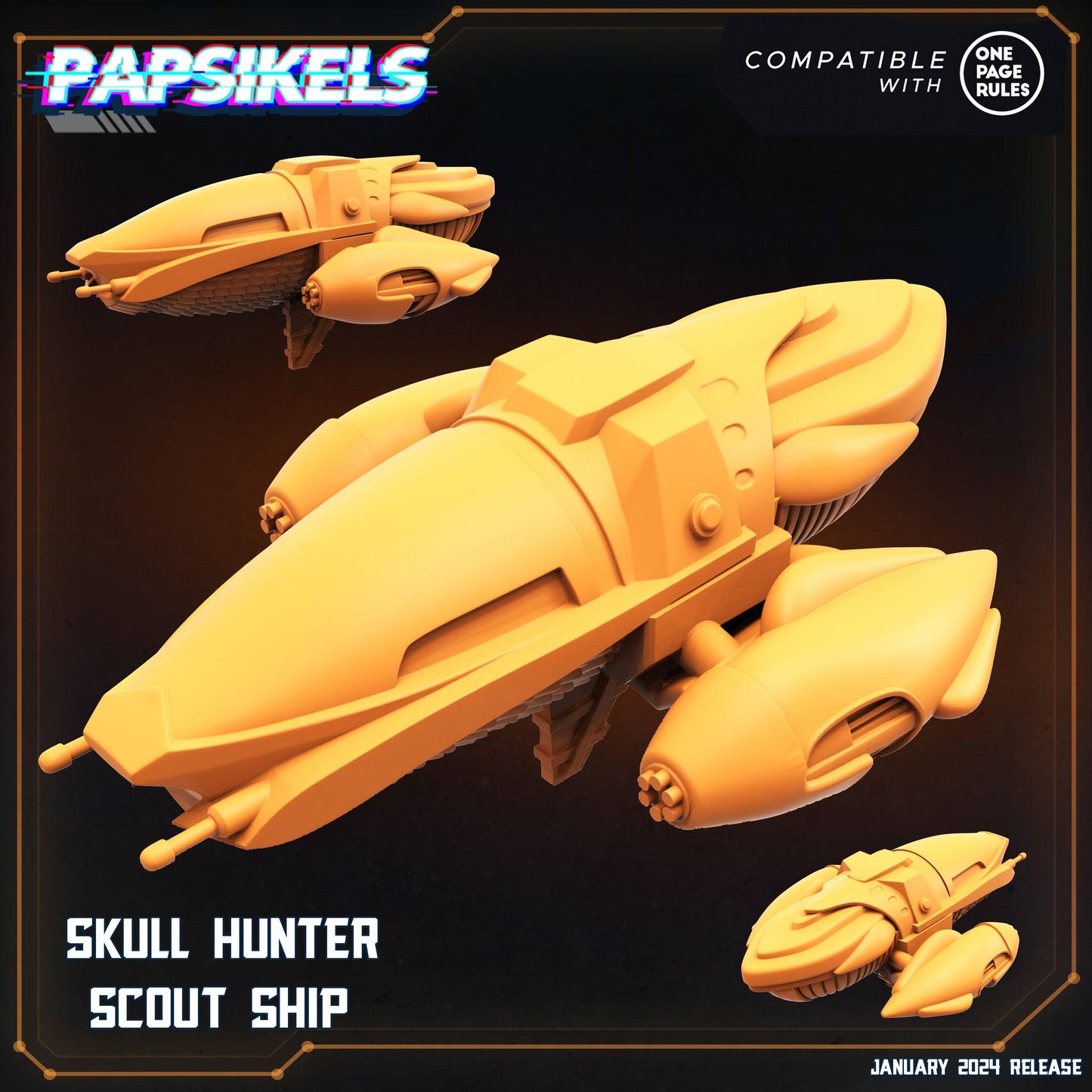 3D Printed Papsikels Skull Hunter Scout Ship 28mm 32mm - 3D Printing Boss 