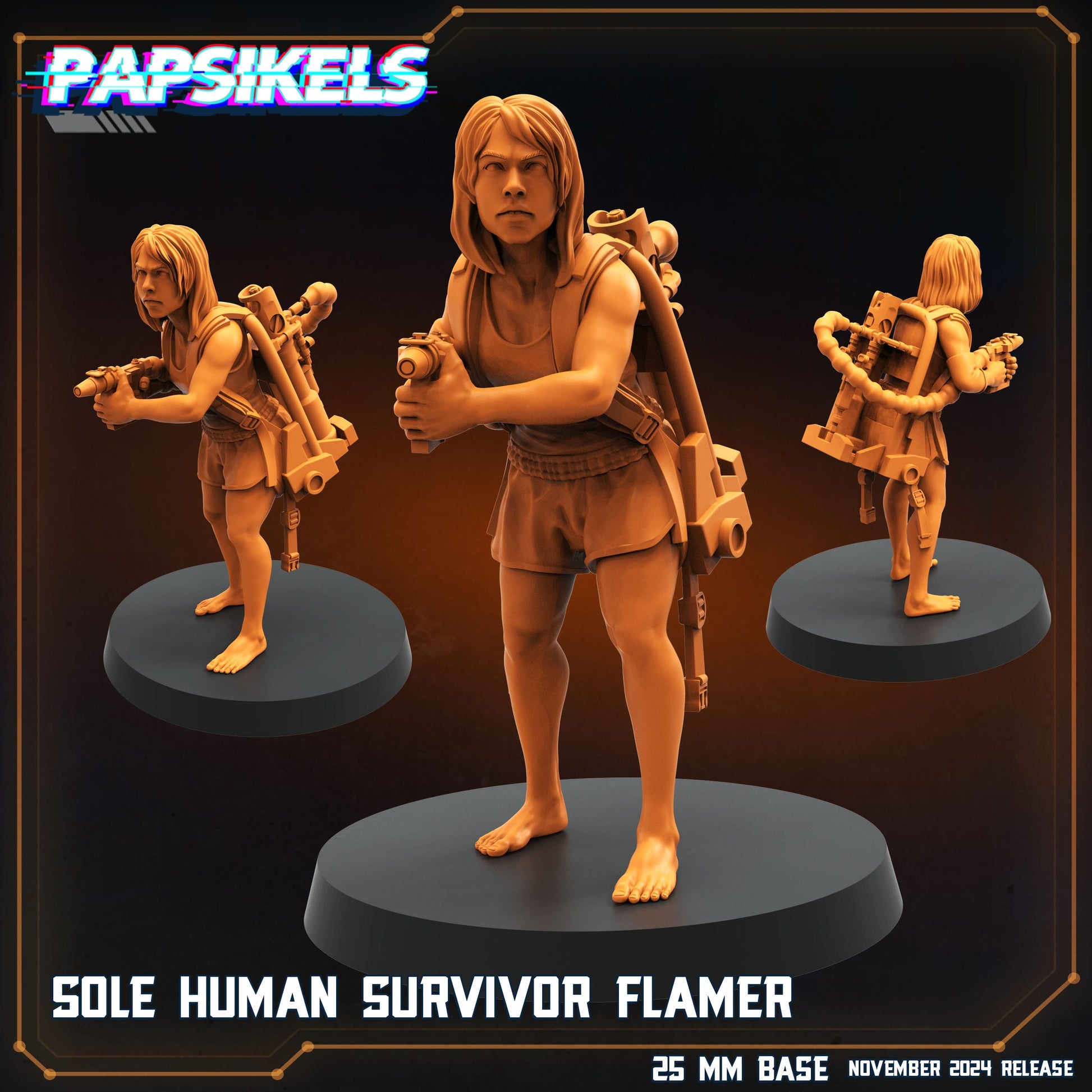 3D Printed Papsikels Sole Human Survivor Flamer Nov 2024 Scifi 28mm 32mm - 3D Printing Boss 