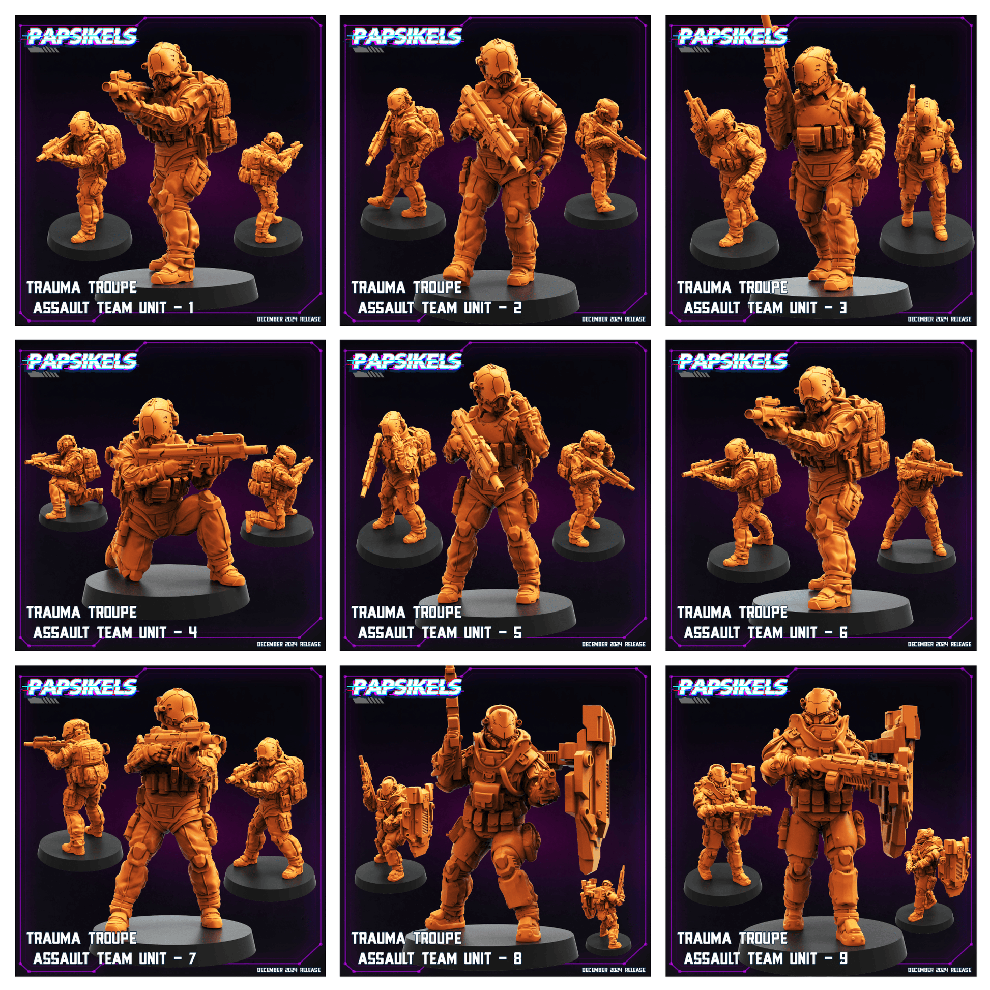 3D Printed Papsikels Trauma Troupe Assault Team Dec. 2024 Cyberpunk 28mm 32mm - 3D Printing Boss 