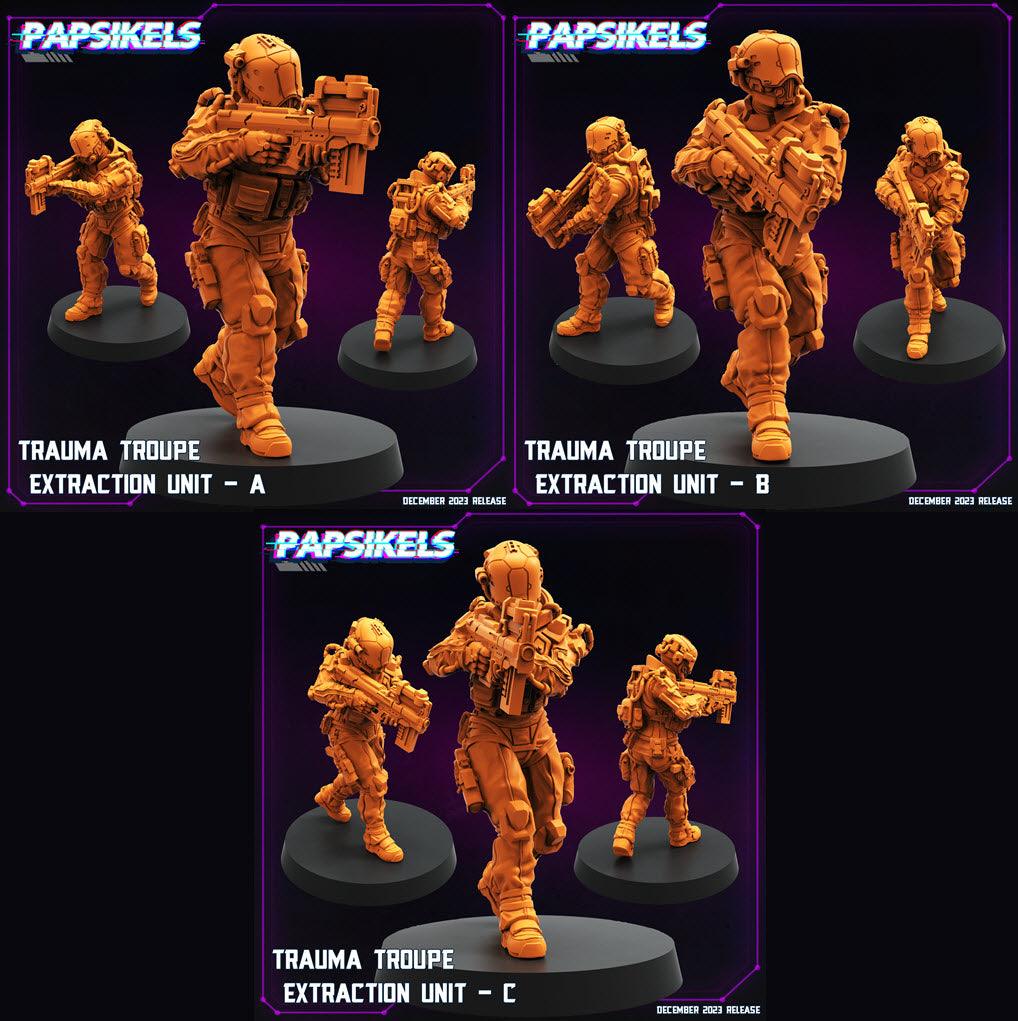 3D Printed Papsikels Trauma Troupe Extraction Unit Set January 2024 Cyberpunk 28mm 32mm - 3D Printing Boss 